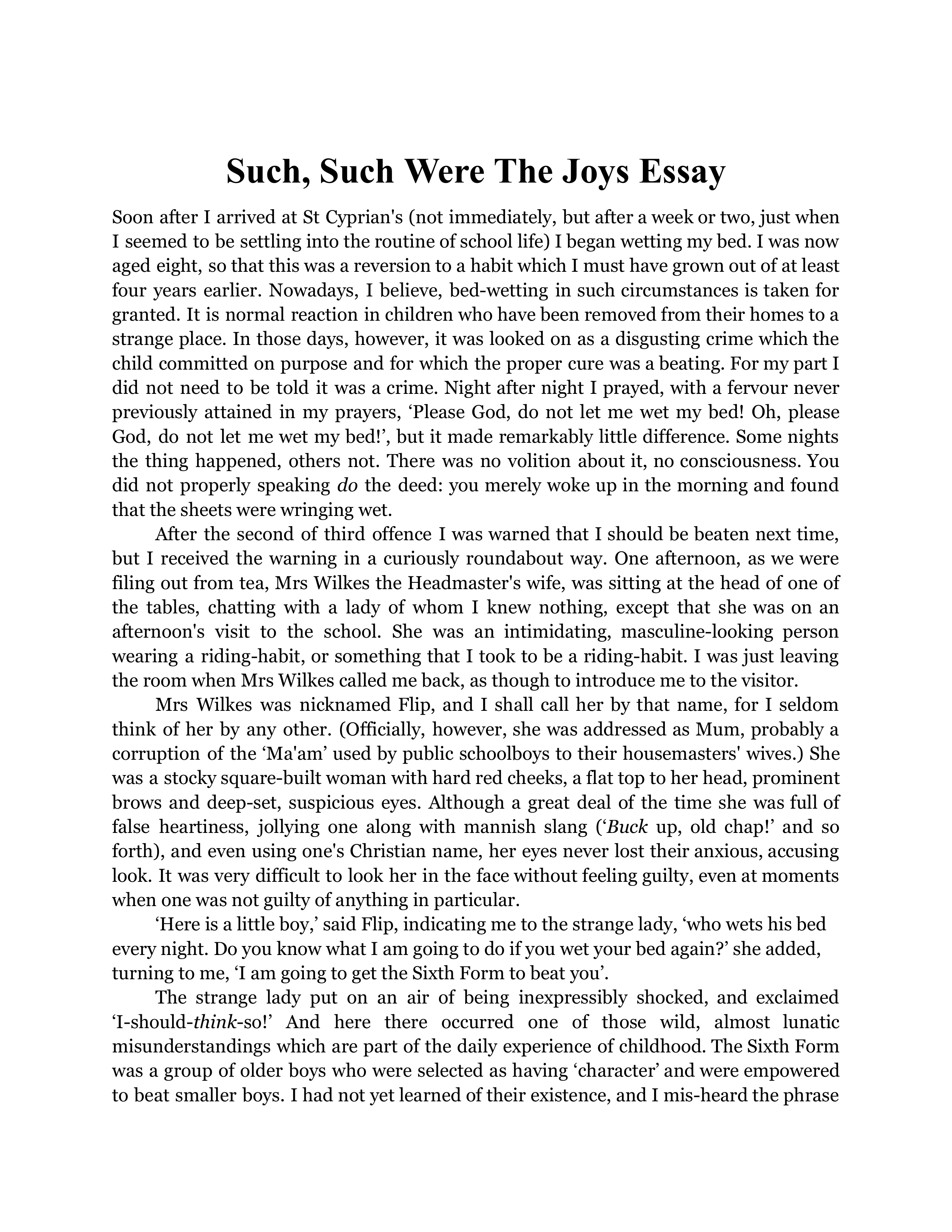Such, Such Were The Joys Essay — page 1