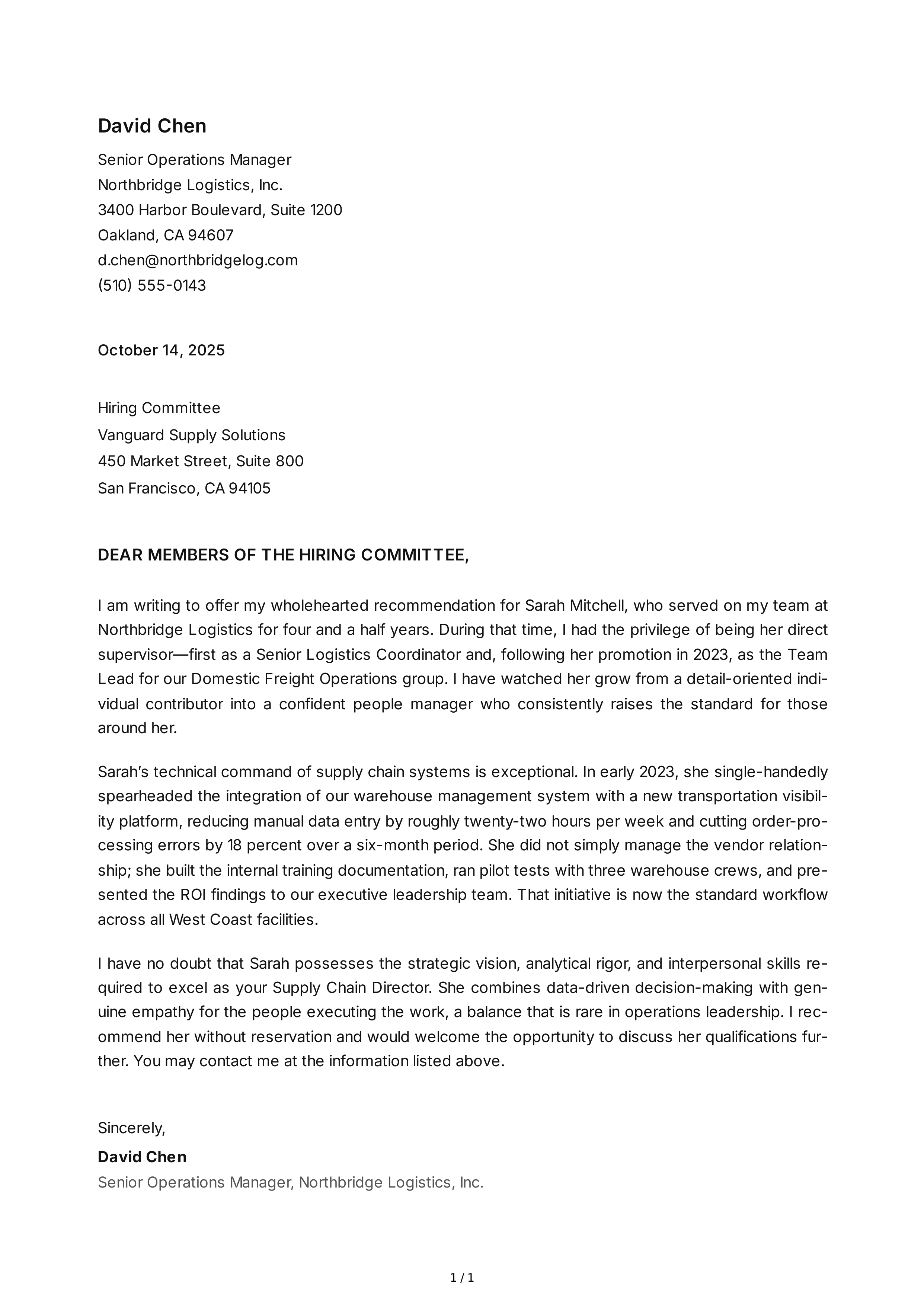 Supervisor Reference Letter — page 1