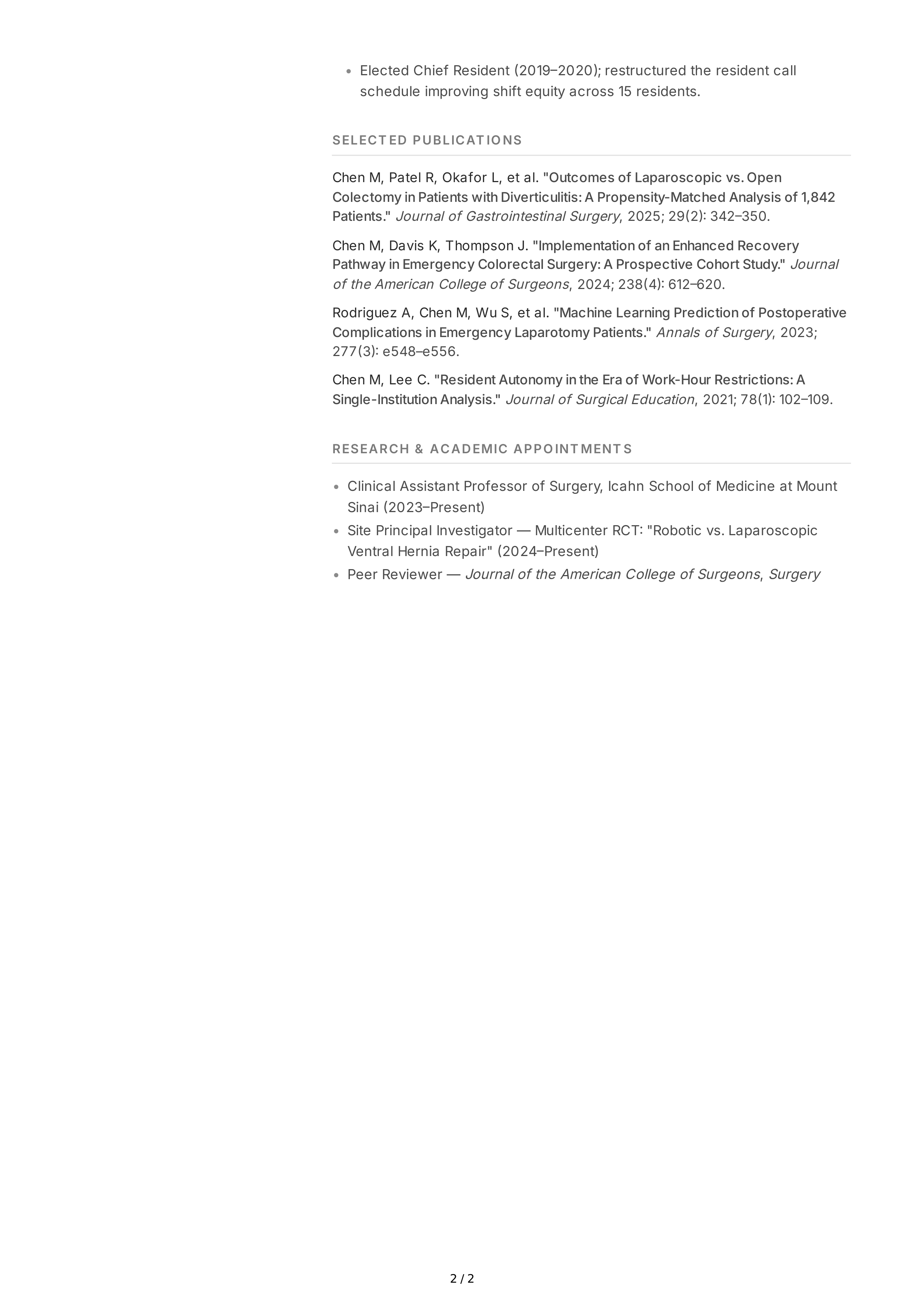Surgeon CV — page 2
