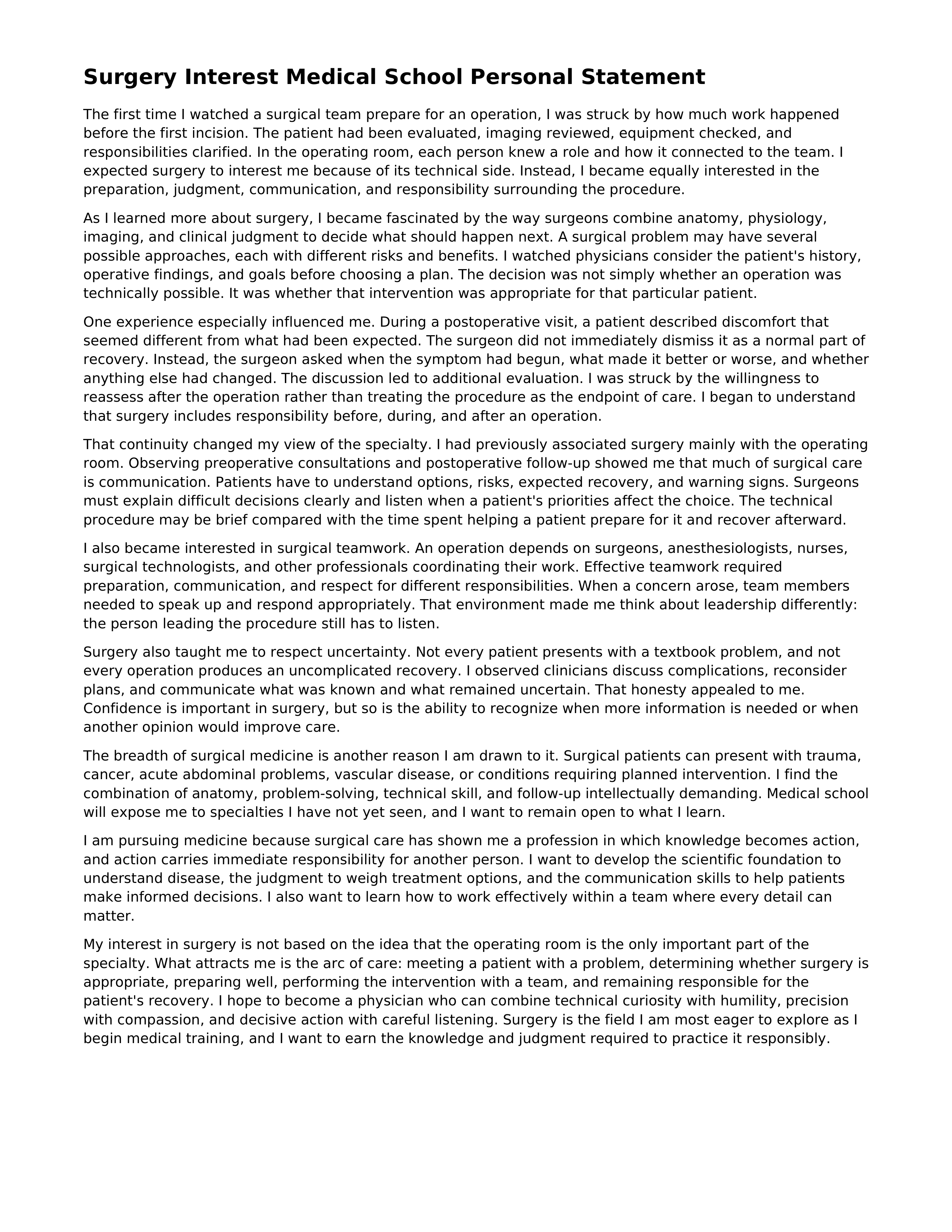 Surgery Interest Medical School Personal Statement — page 1