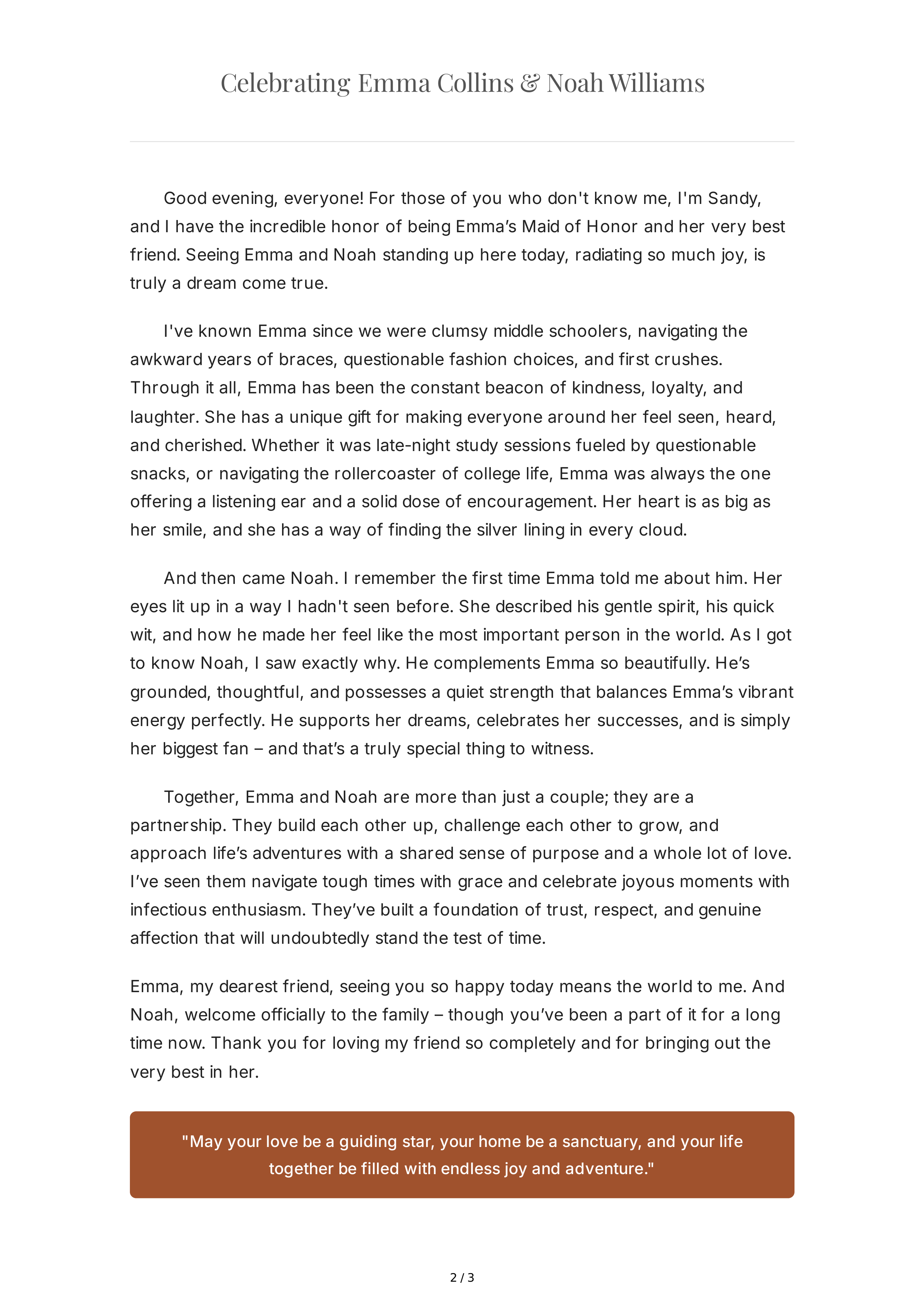 Surprise Wedding Maid of Honor Speech — page 2