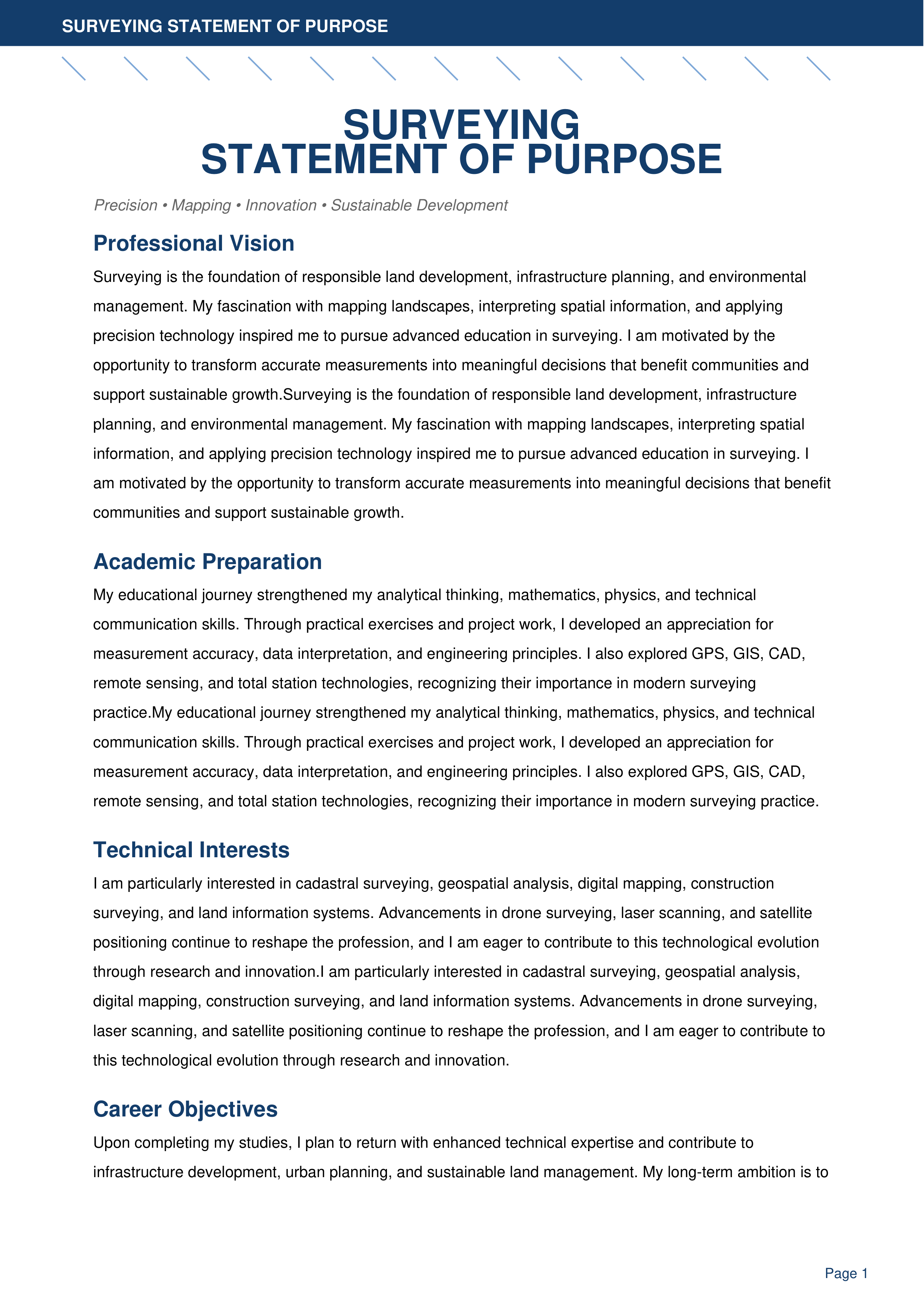 Surveying Statement of Purpose — page 1