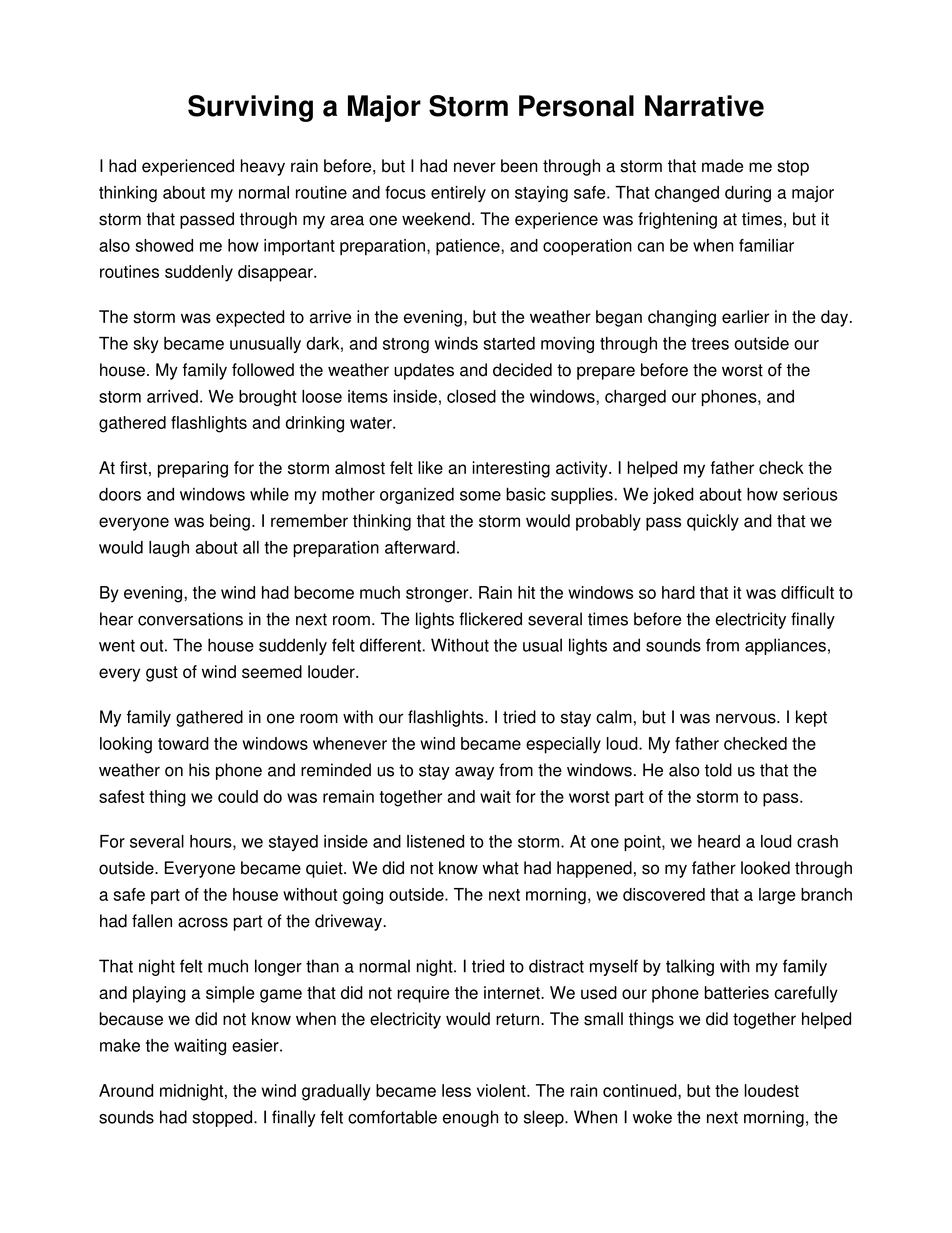 Surviving a Major Storm Personal Narrative — page 1