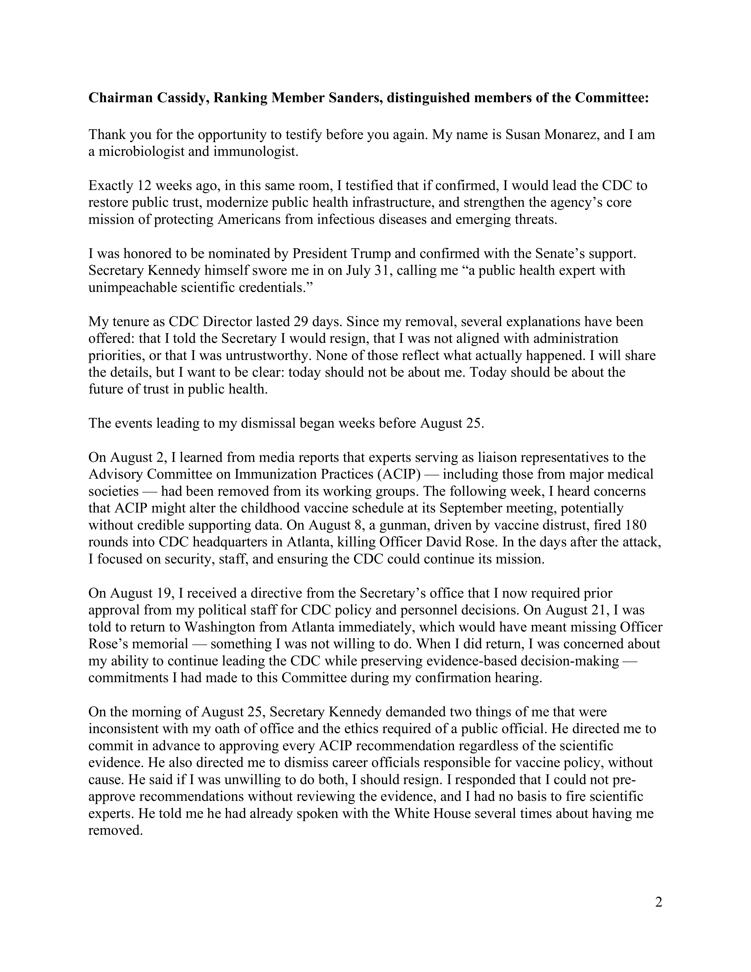 Susan Monarez Opening Statement — page 2