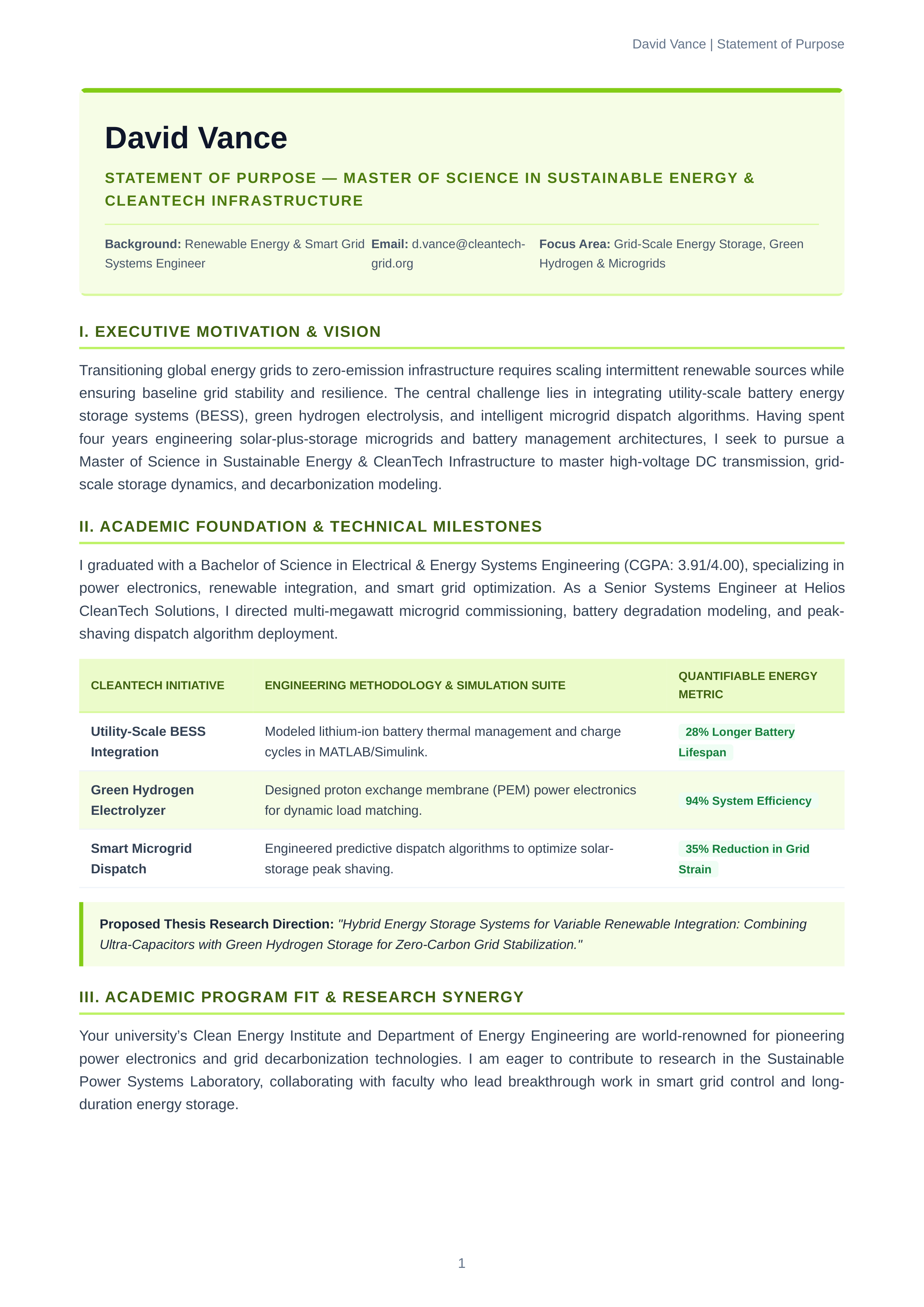 Sustainable Energy Statement of Purpose — page 1