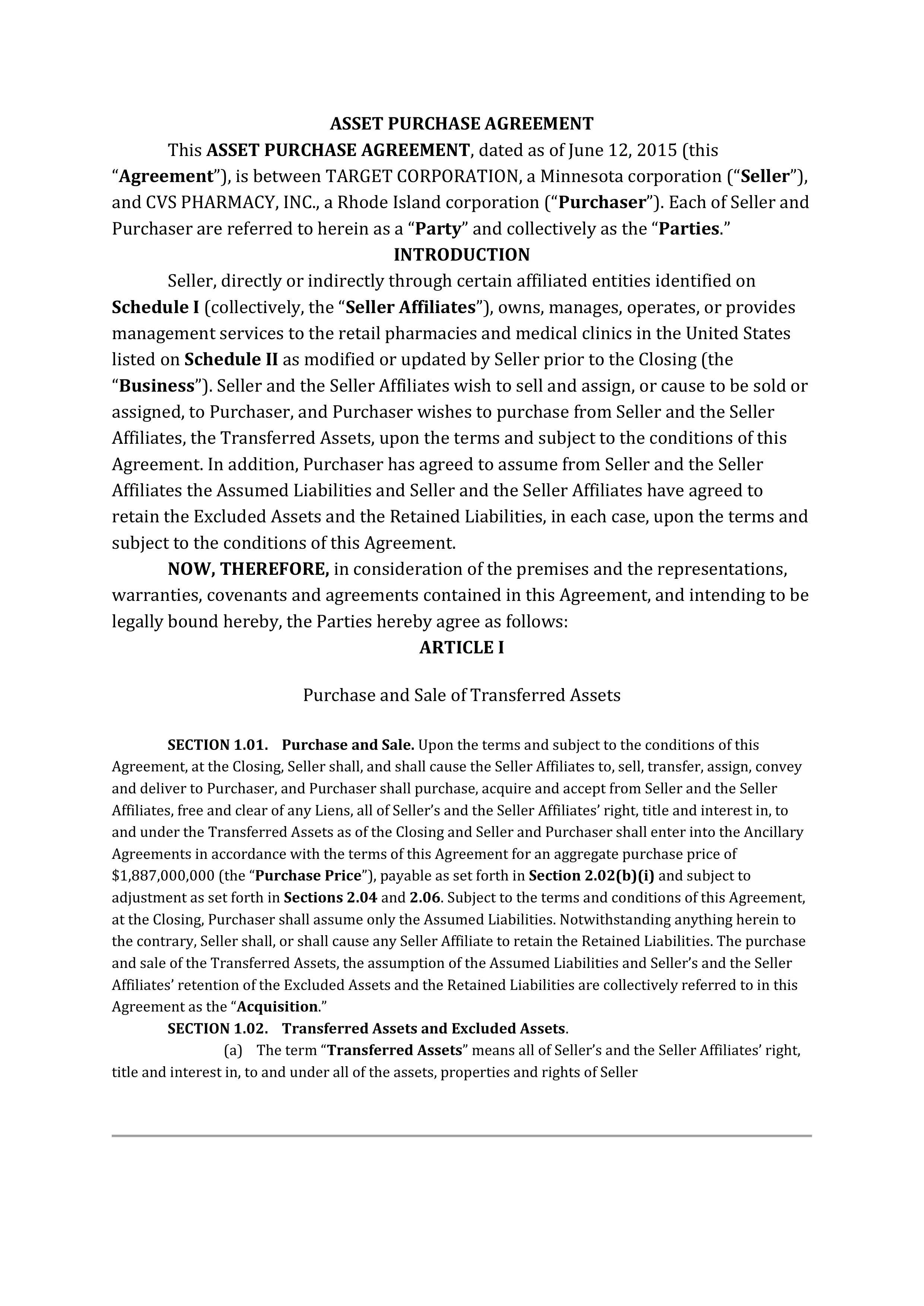 TARGET CORPORATION ASSET PURCHASE AGREEMENT — page 10