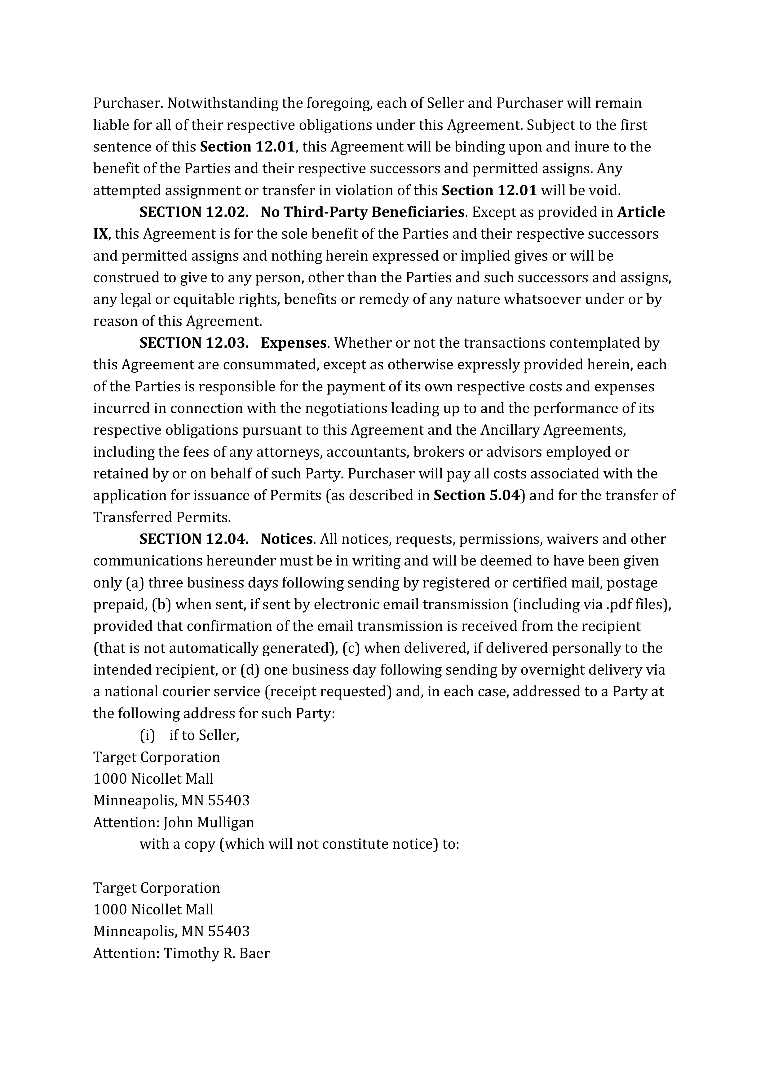 TARGET CORPORATION ASSET PURCHASE AGREEMENT — page 75