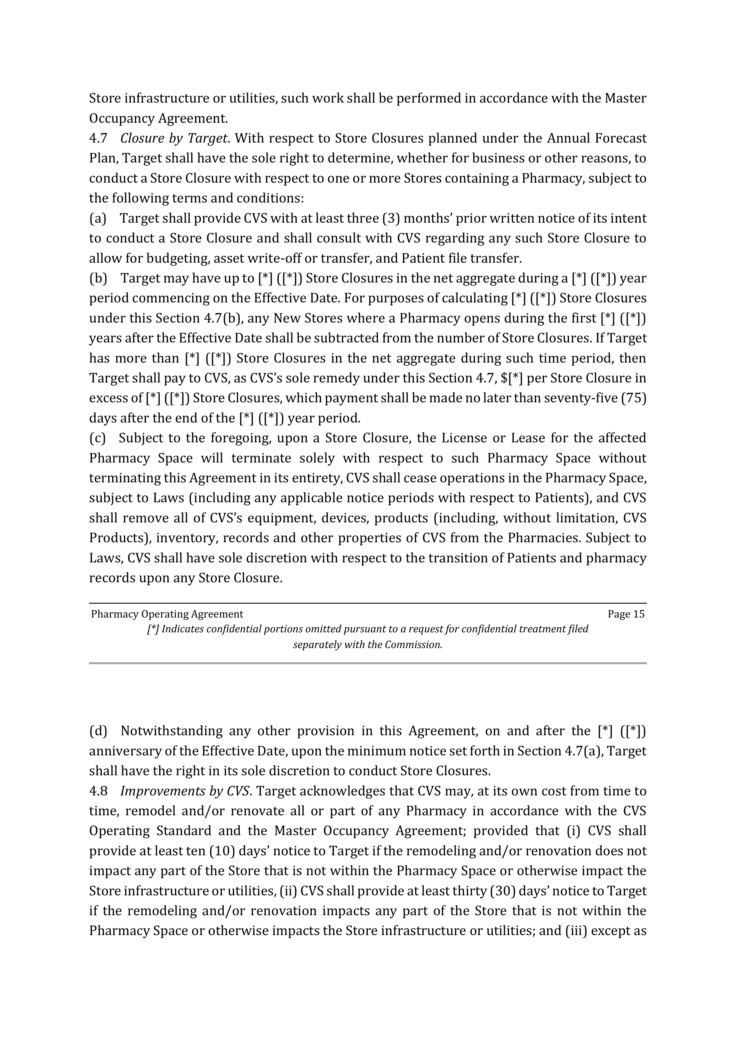 TARGET CORPORATION PHARMACY OPERATING AGREEMENT — page 15