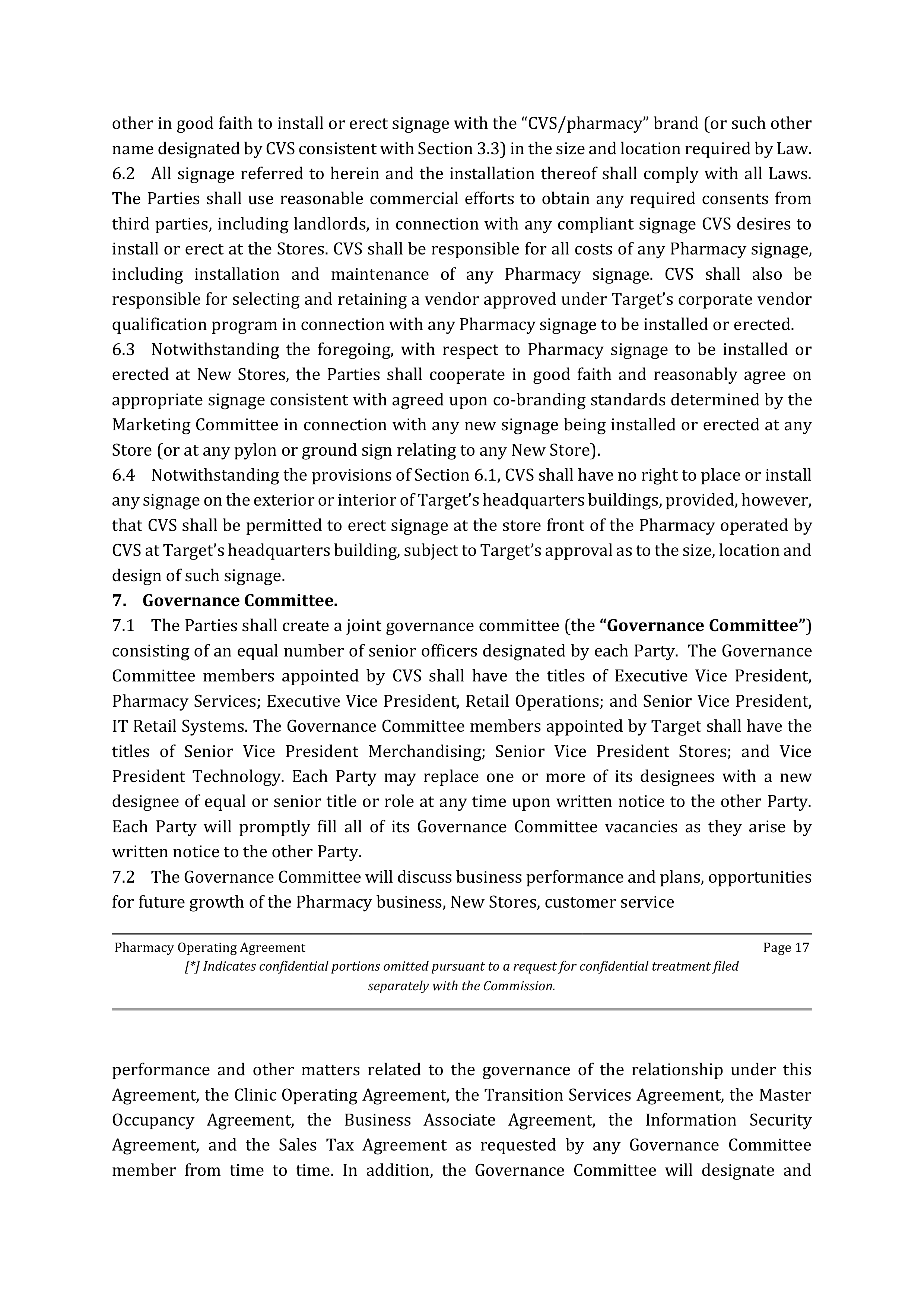 TARGET CORPORATION PHARMACY OPERATING AGREEMENT — page 17