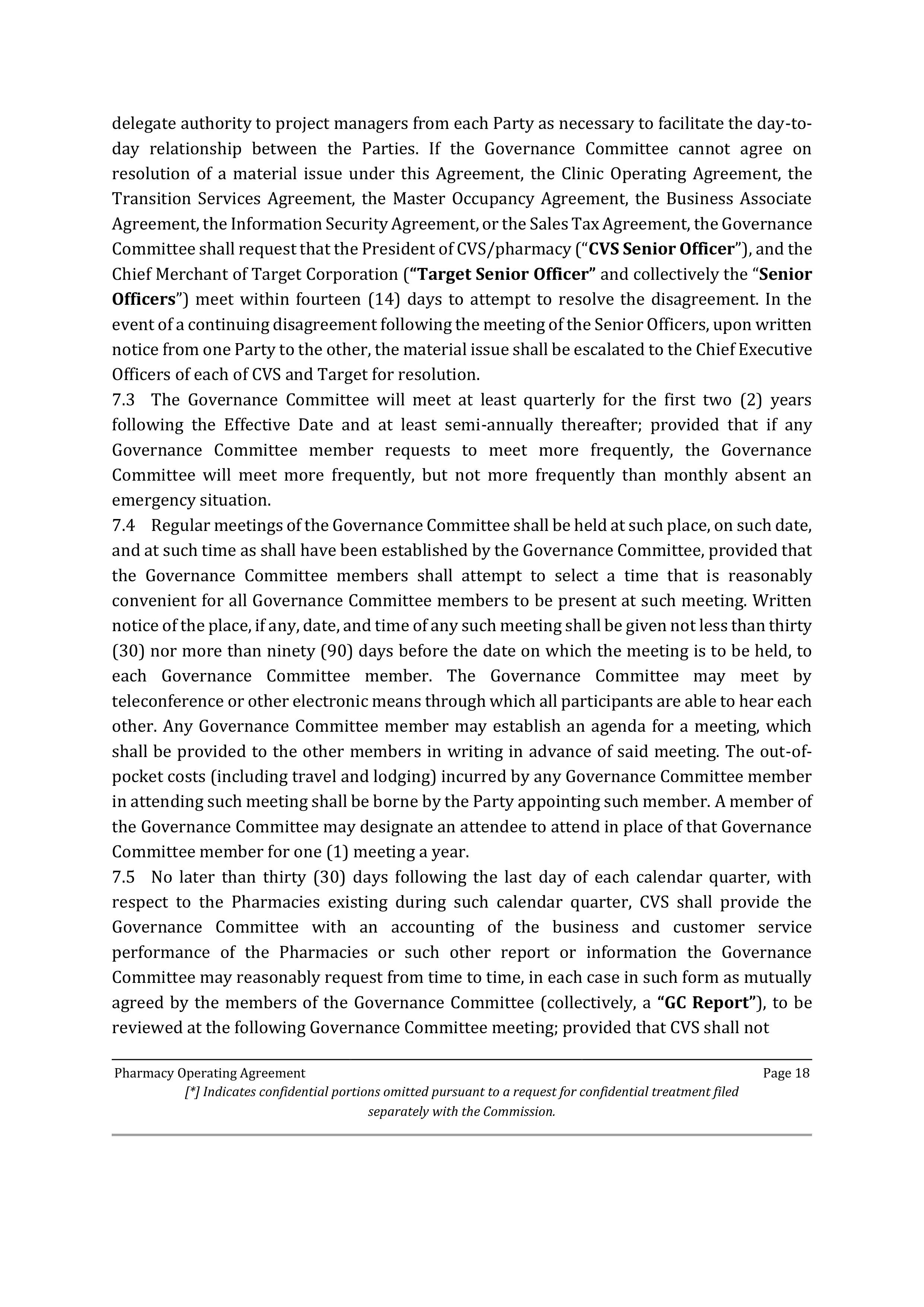 TARGET CORPORATION PHARMACY OPERATING AGREEMENT — page 18