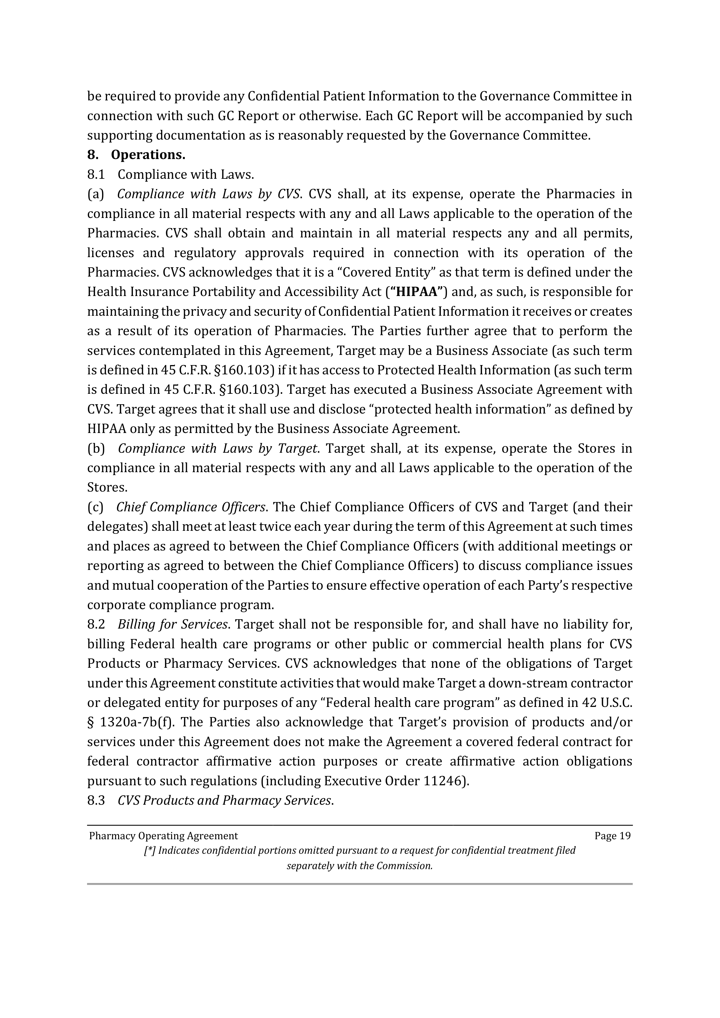 TARGET CORPORATION PHARMACY OPERATING AGREEMENT — page 19