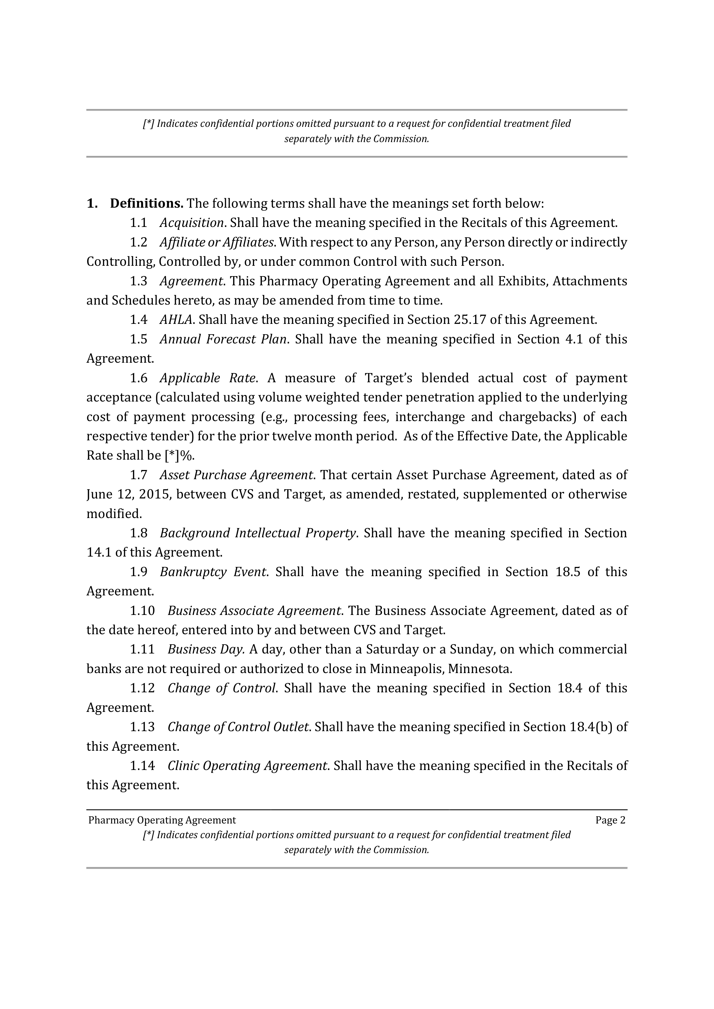 TARGET CORPORATION PHARMACY OPERATING AGREEMENT — page 2