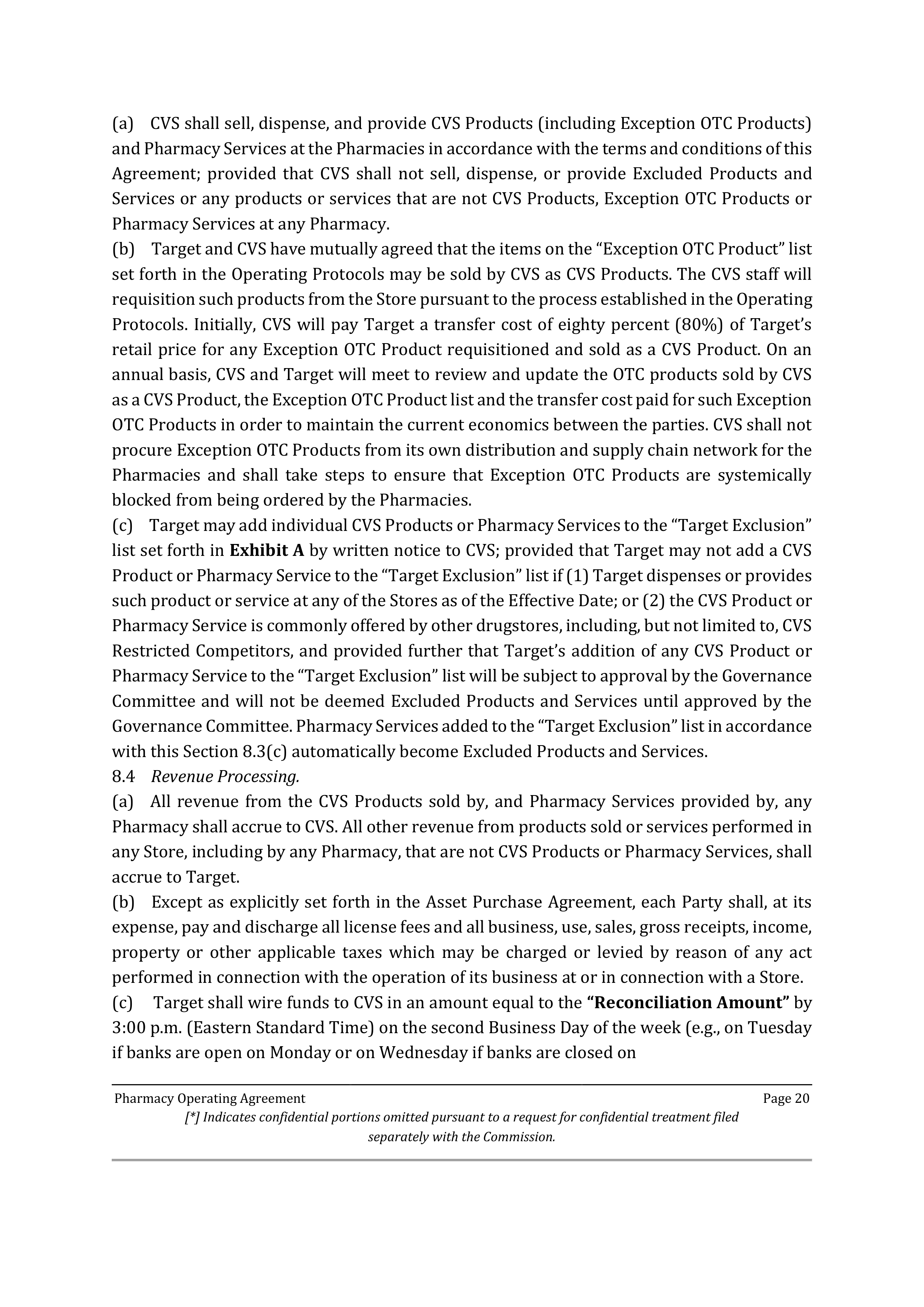 TARGET CORPORATION PHARMACY OPERATING AGREEMENT — page 20
