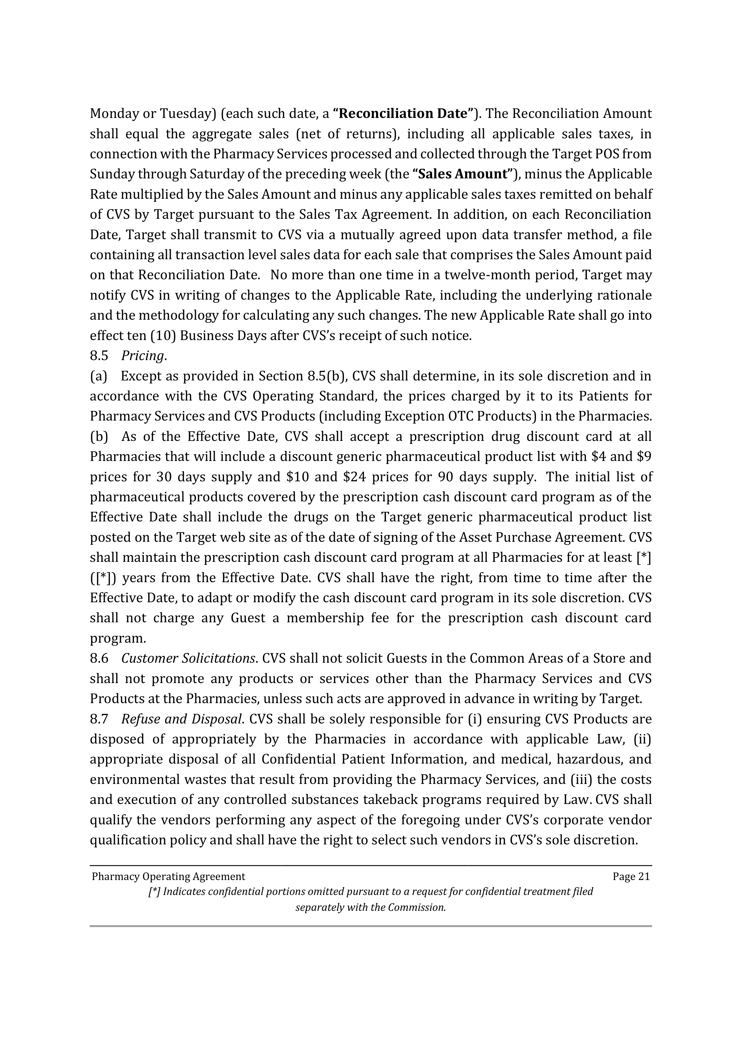TARGET CORPORATION PHARMACY OPERATING AGREEMENT — page 21