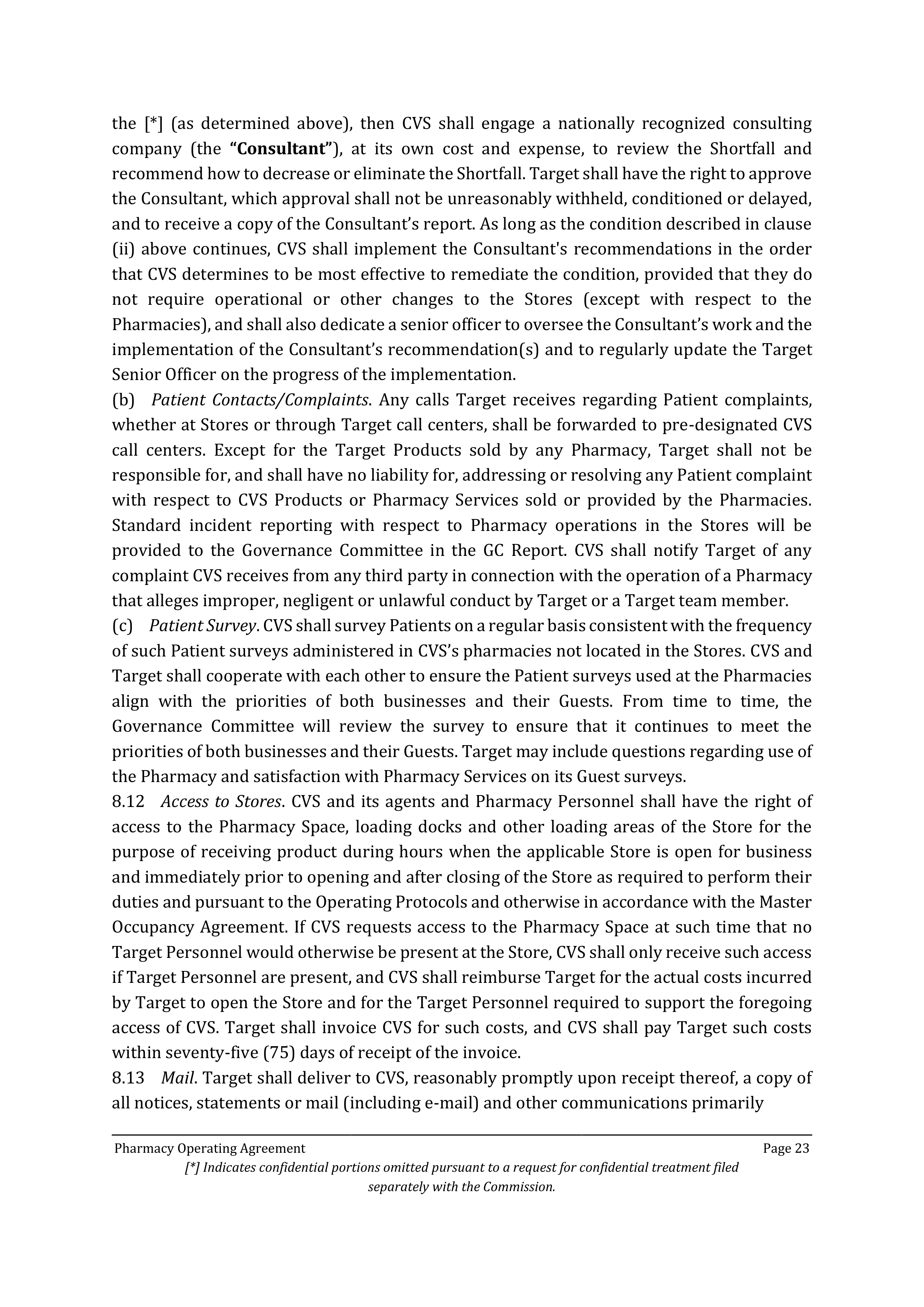 TARGET CORPORATION PHARMACY OPERATING AGREEMENT — page 23