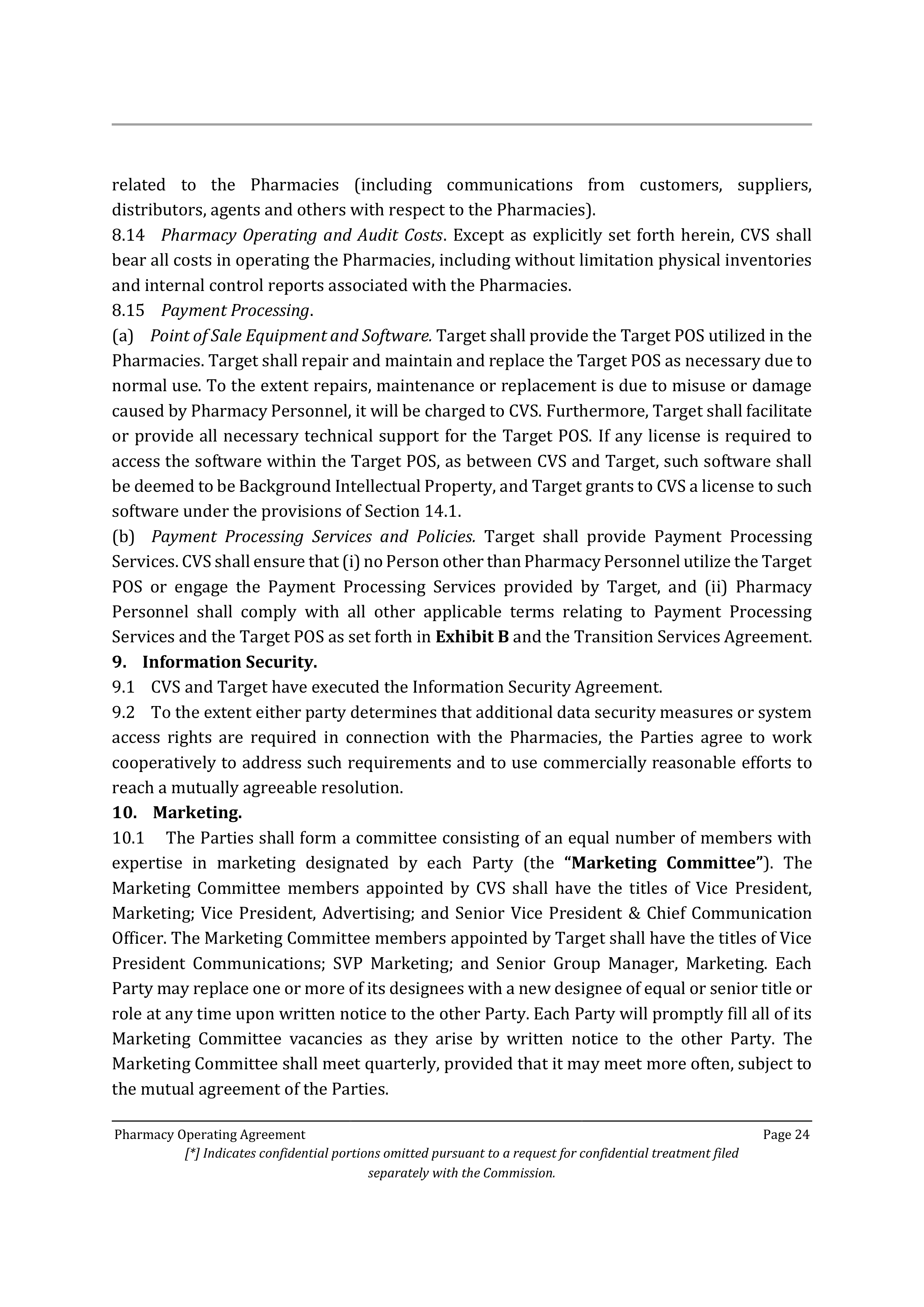 TARGET CORPORATION PHARMACY OPERATING AGREEMENT — page 24