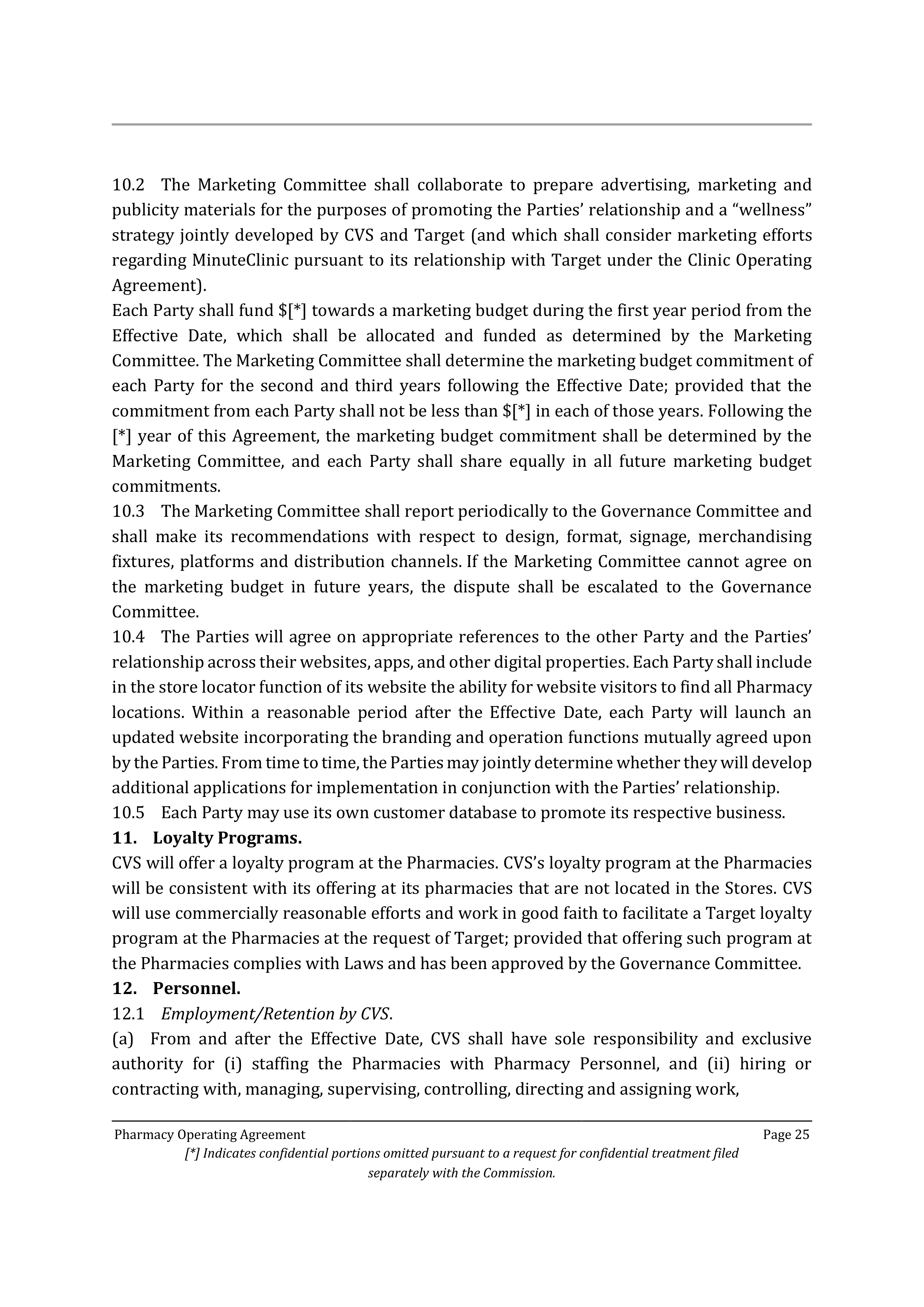 TARGET CORPORATION PHARMACY OPERATING AGREEMENT — page 25