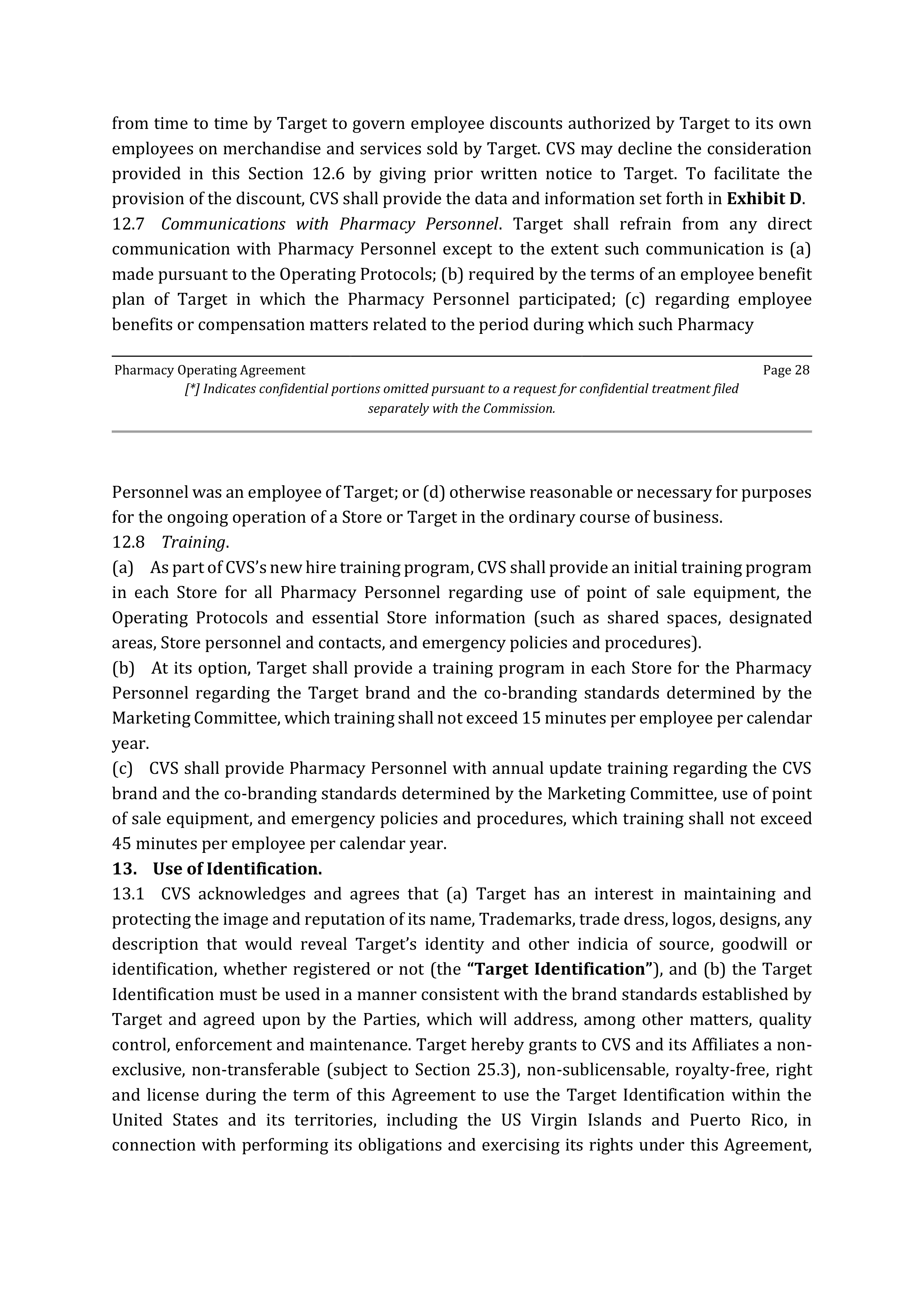 TARGET CORPORATION PHARMACY OPERATING AGREEMENT — page 29