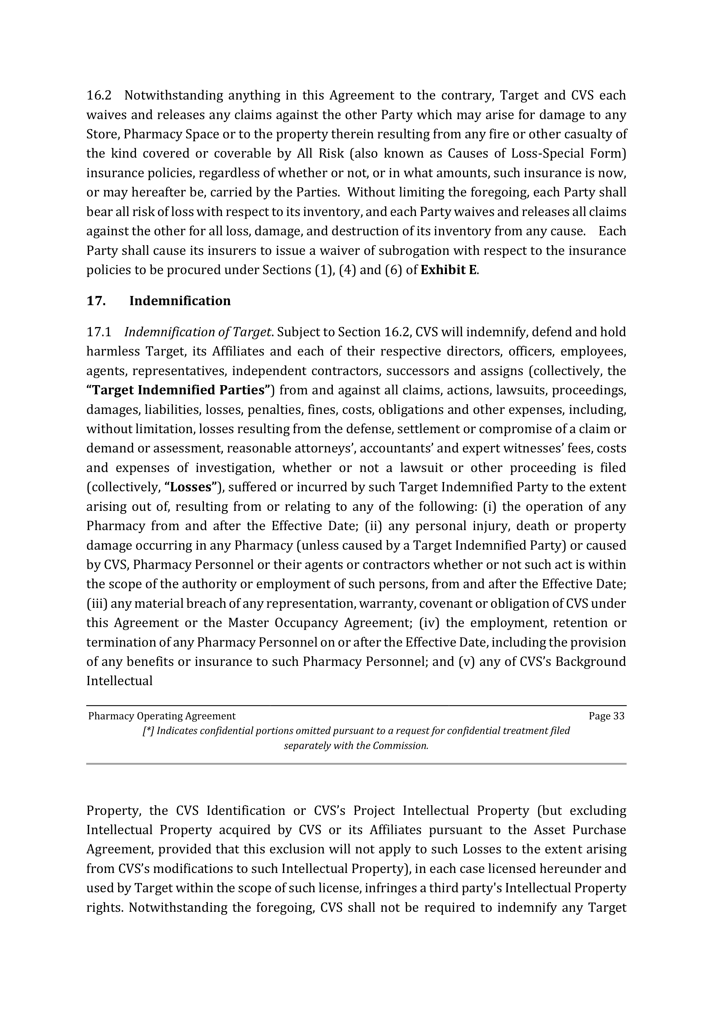 TARGET CORPORATION PHARMACY OPERATING AGREEMENT — page 34