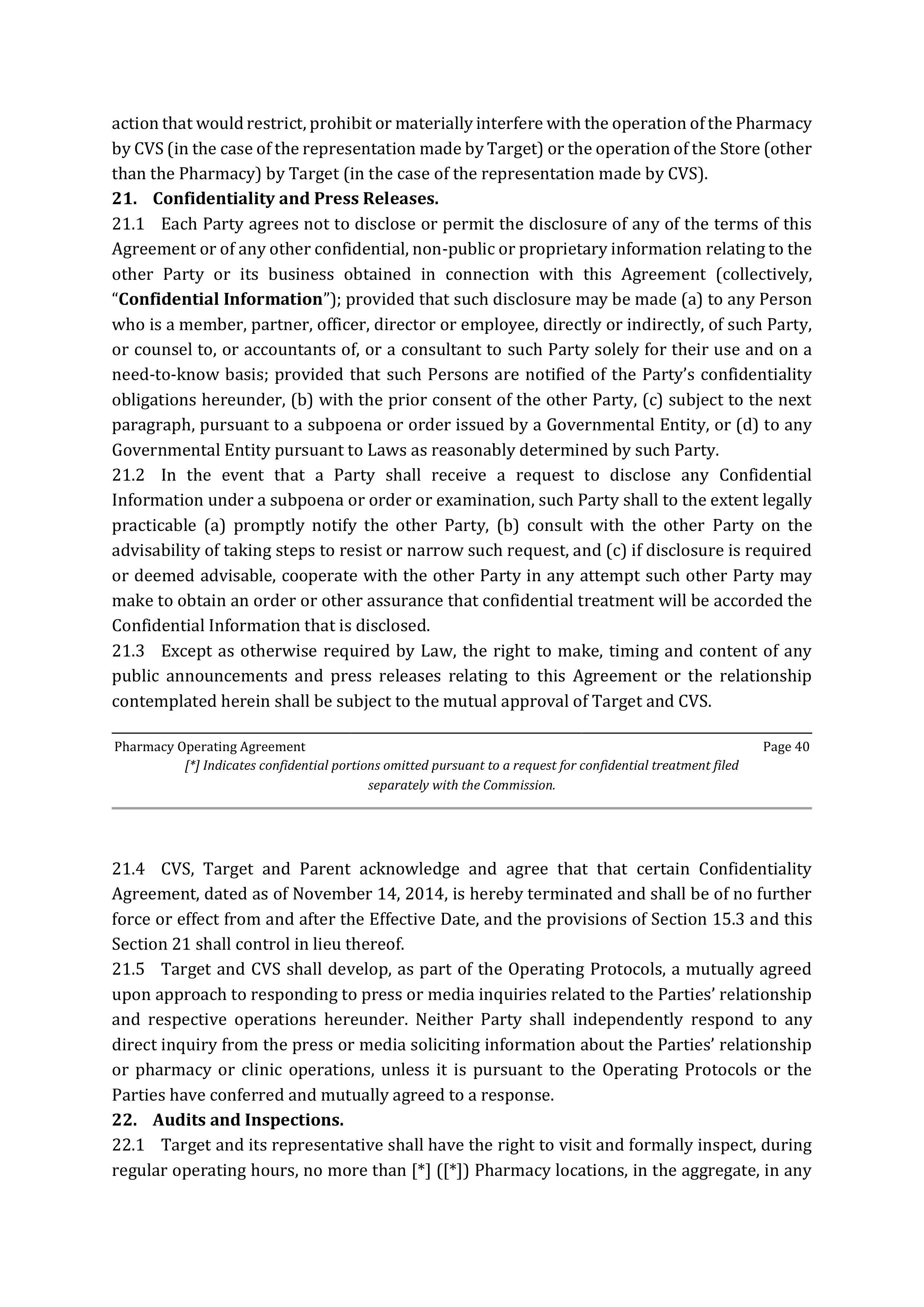 TARGET CORPORATION PHARMACY OPERATING AGREEMENT — page 42