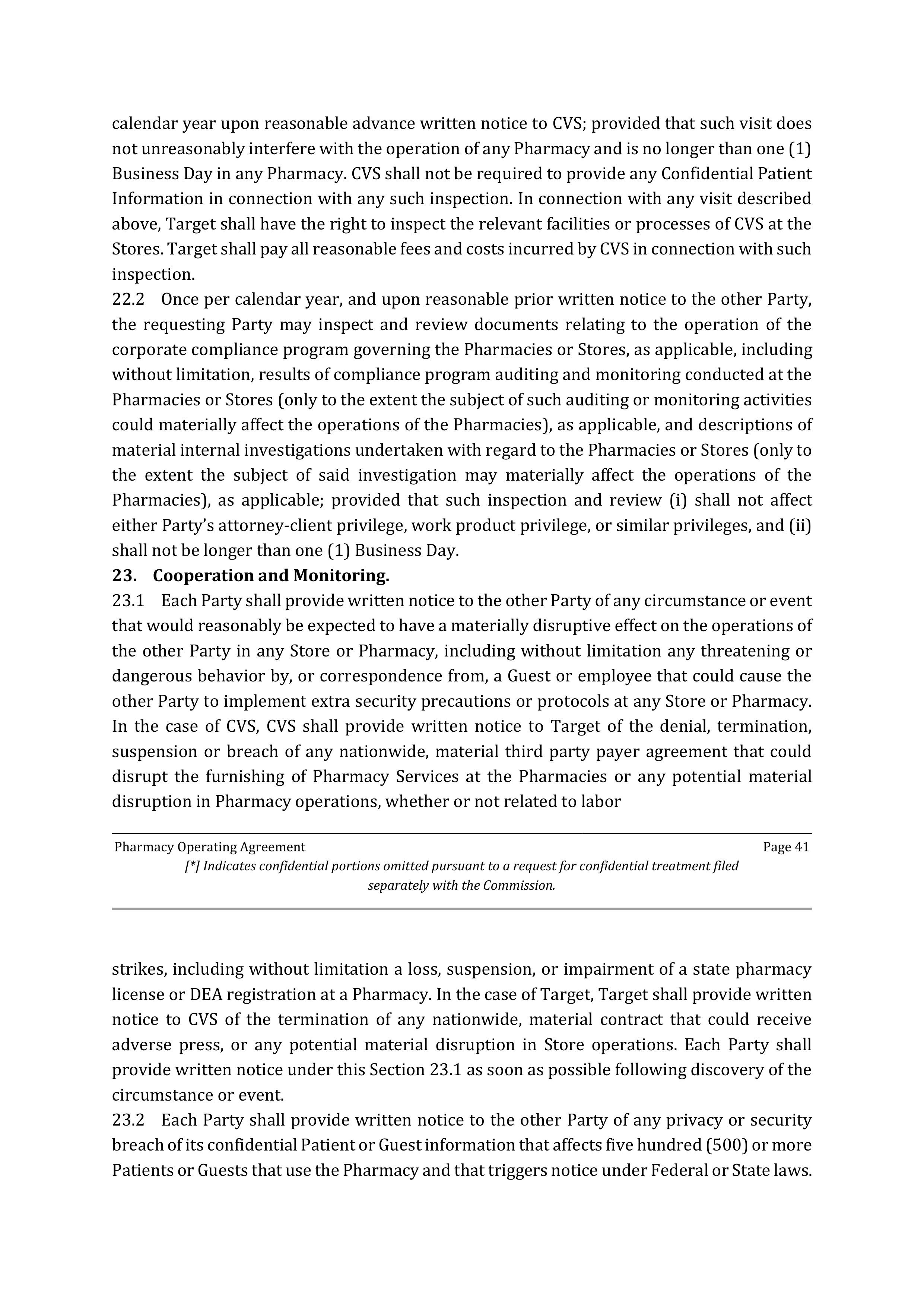 TARGET CORPORATION PHARMACY OPERATING AGREEMENT — page 43
