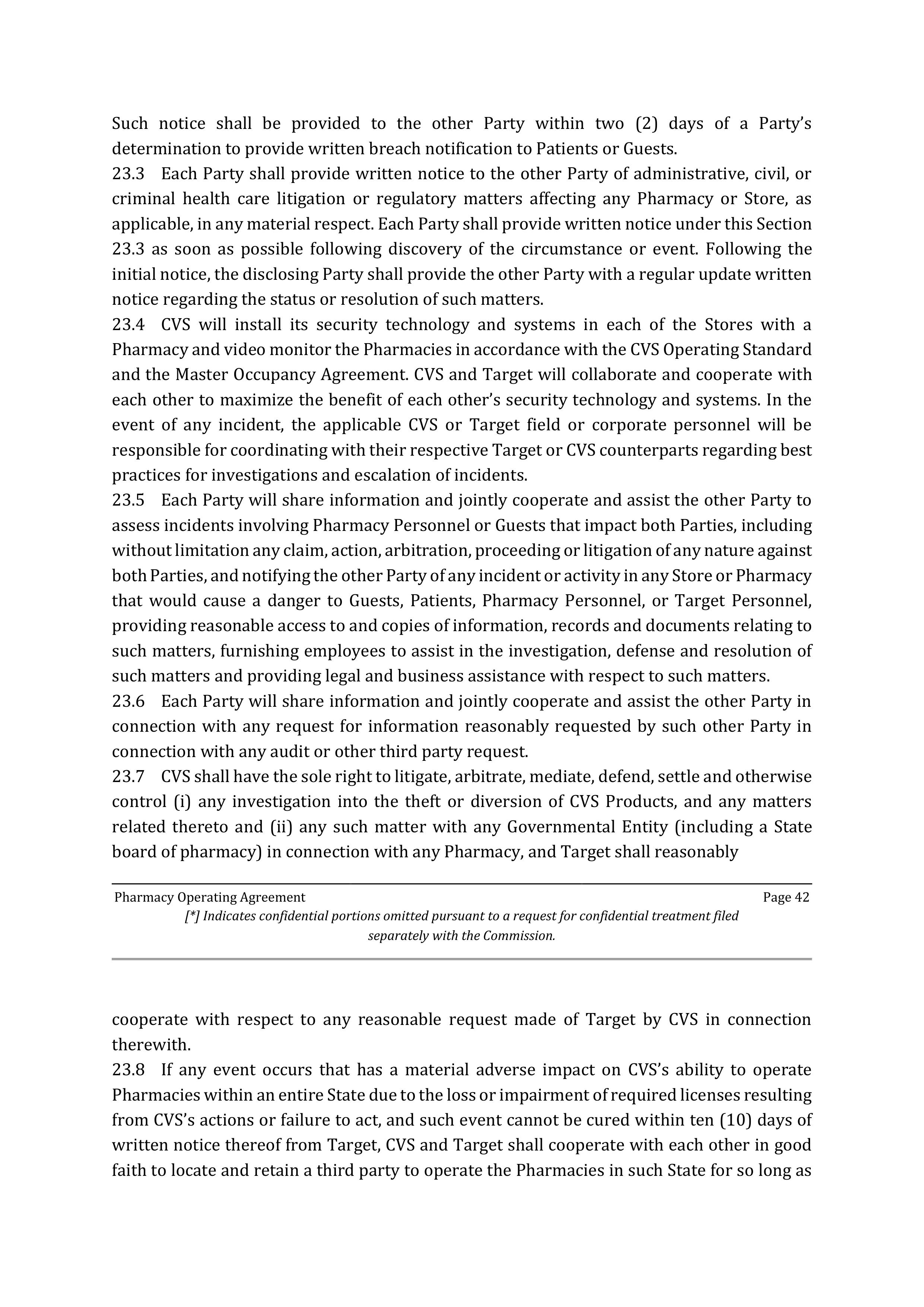 TARGET CORPORATION PHARMACY OPERATING AGREEMENT — page 44