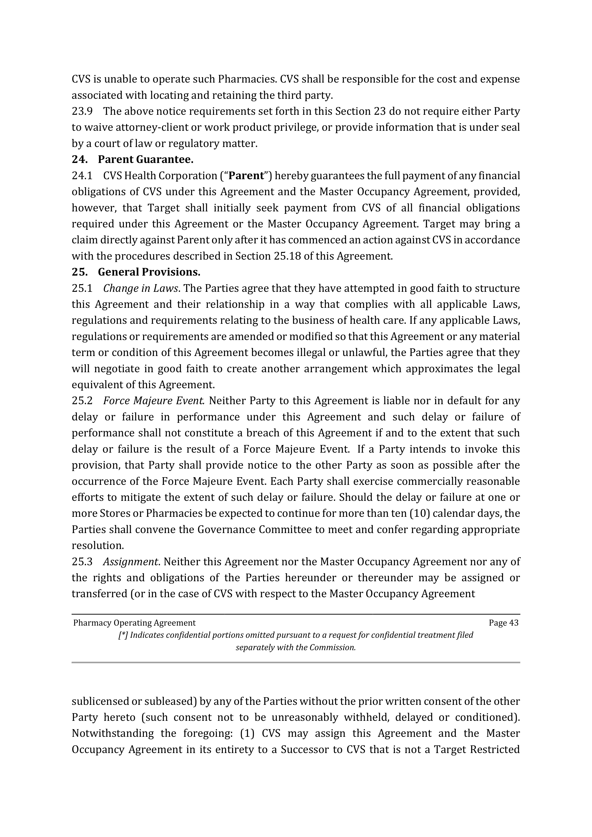 TARGET CORPORATION PHARMACY OPERATING AGREEMENT — page 45