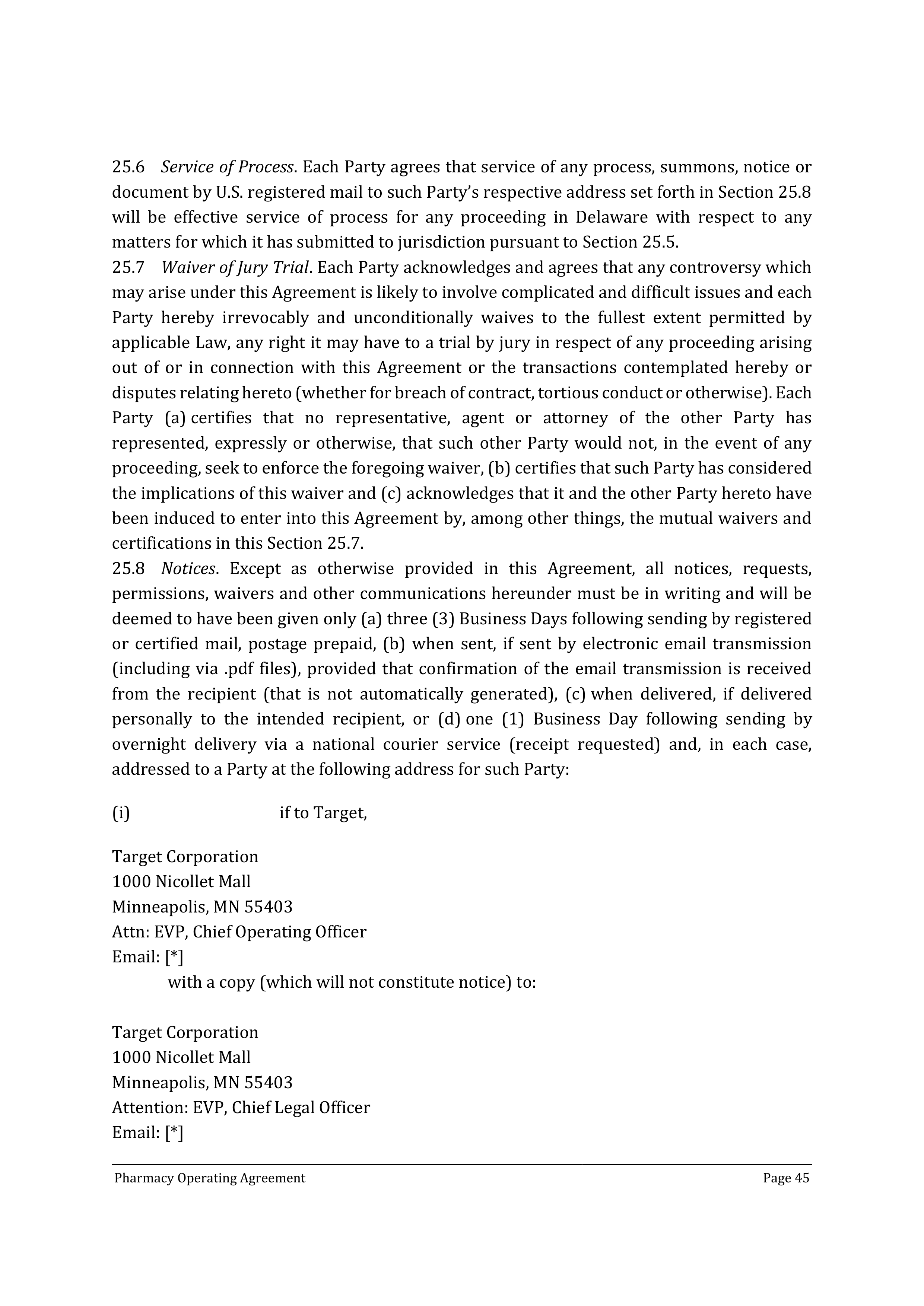 TARGET CORPORATION PHARMACY OPERATING AGREEMENT — page 47