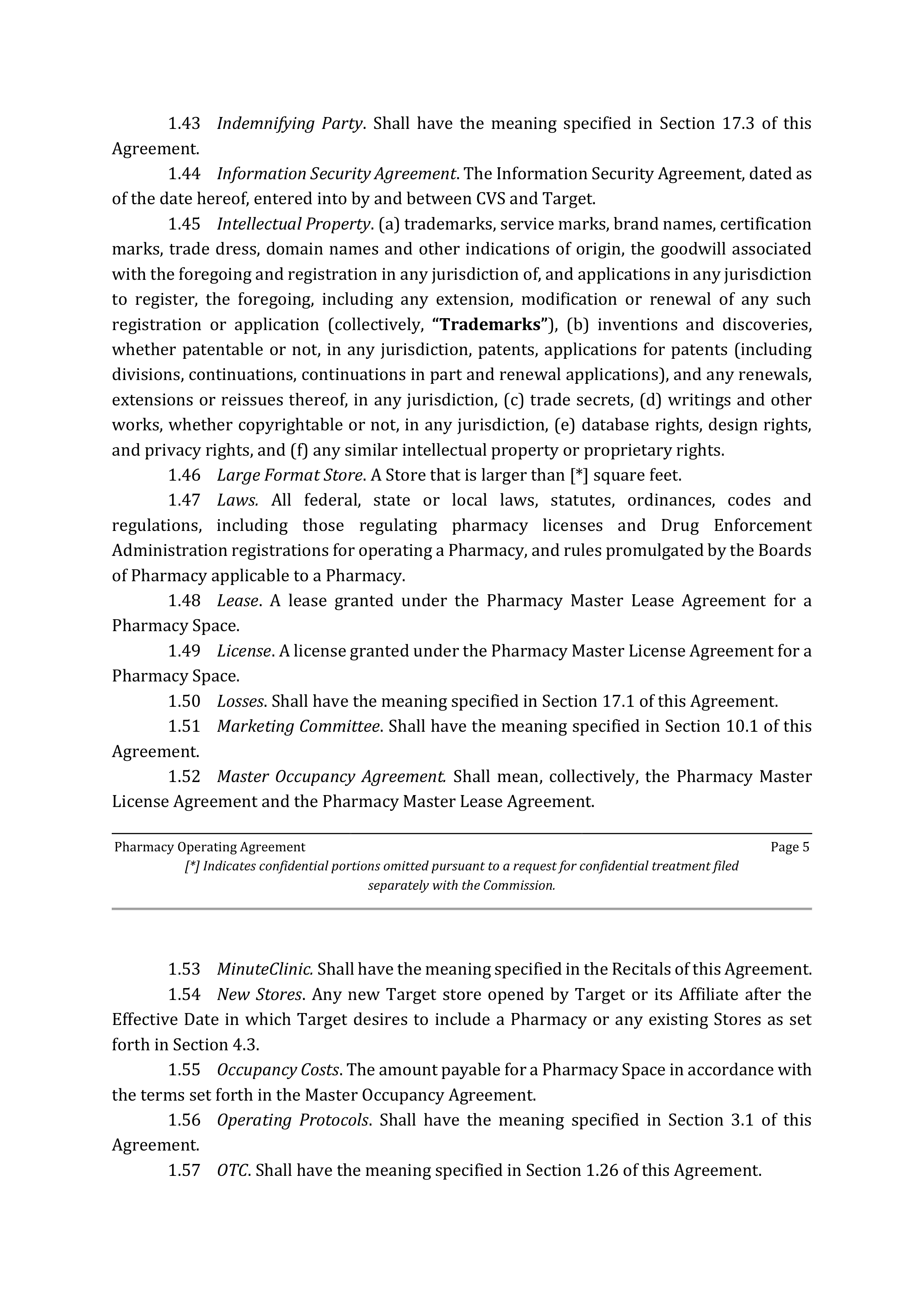 TARGET CORPORATION PHARMACY OPERATING AGREEMENT — page 5
