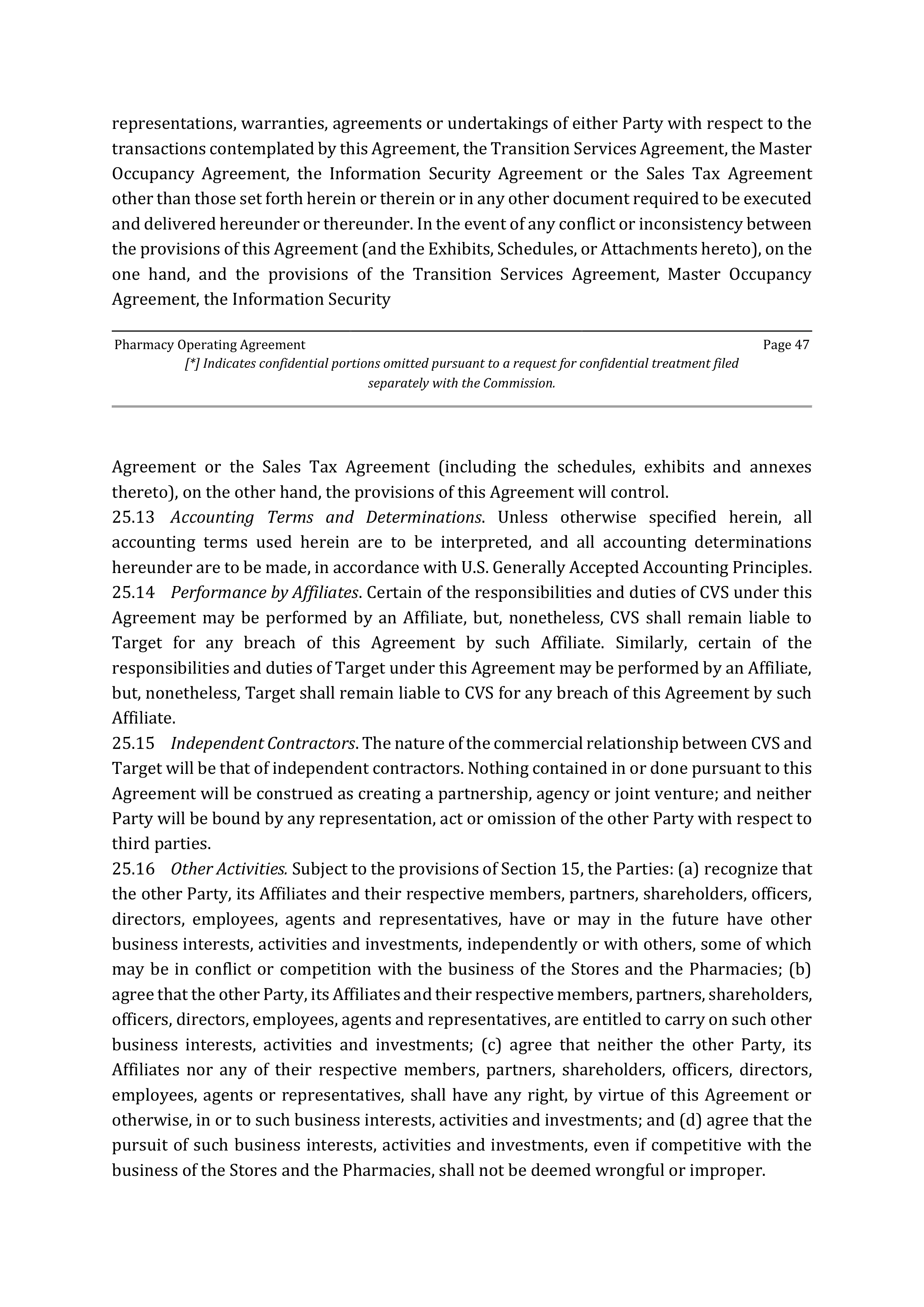 TARGET CORPORATION PHARMACY OPERATING AGREEMENT — page 50