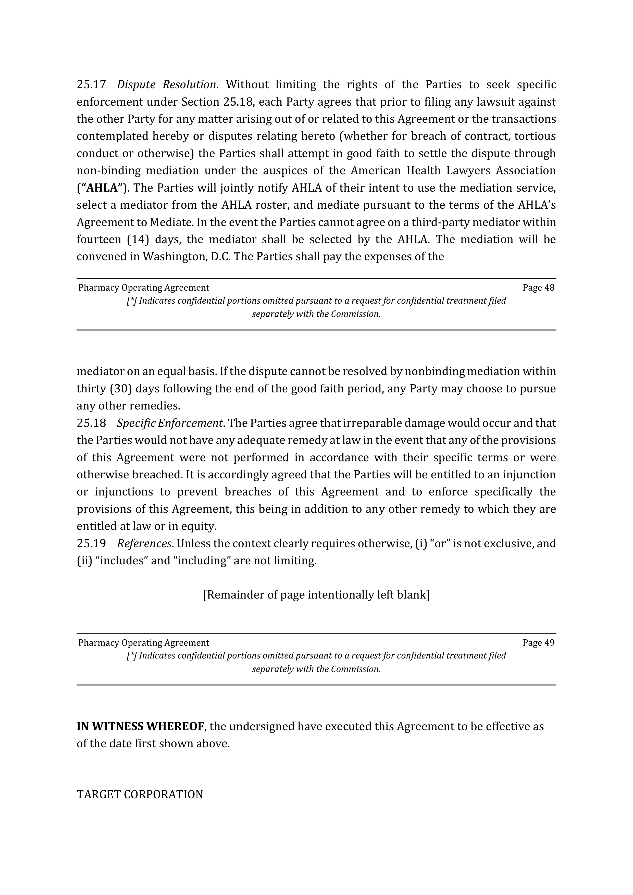 TARGET CORPORATION PHARMACY OPERATING AGREEMENT — page 51