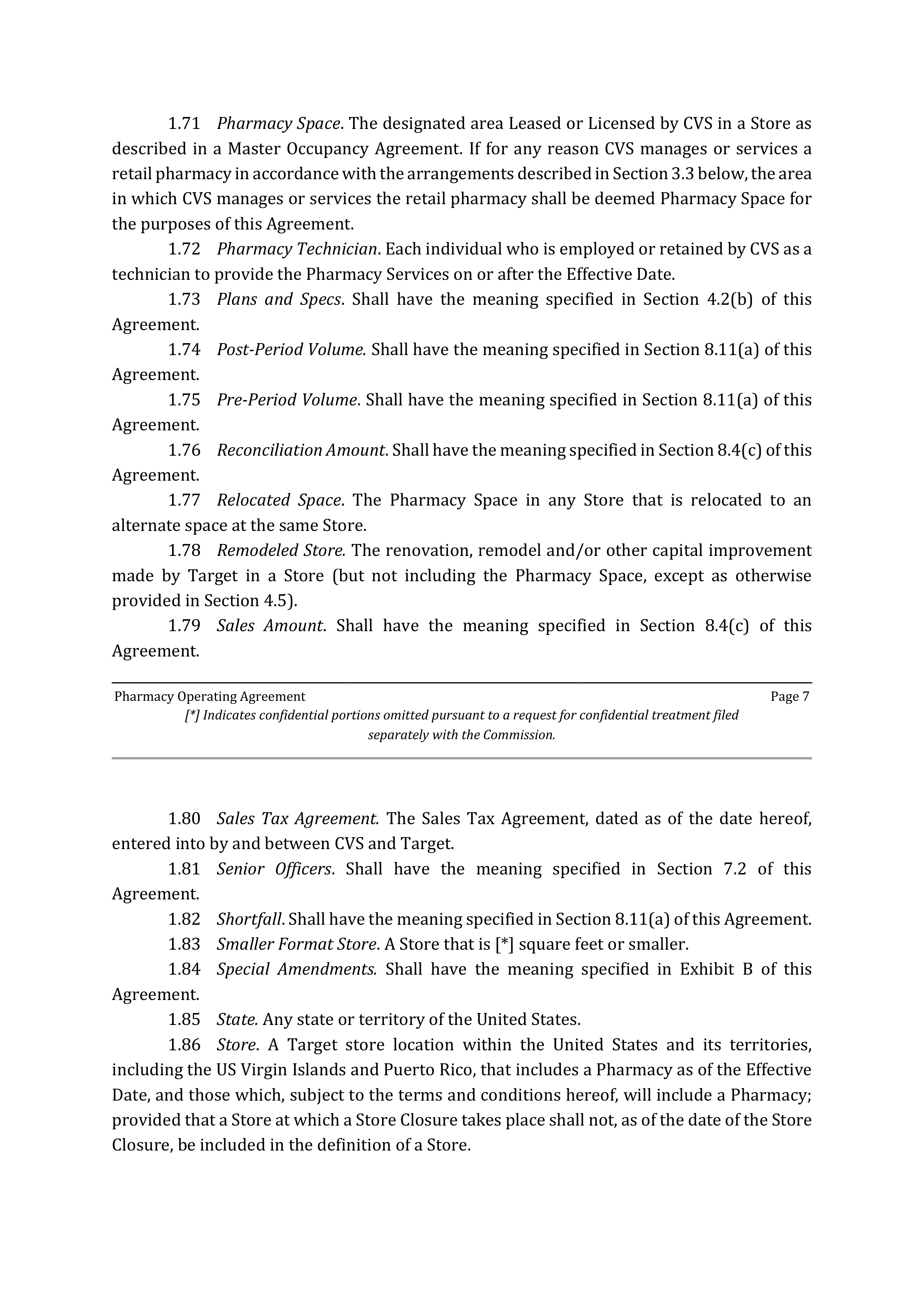 TARGET CORPORATION PHARMACY OPERATING AGREEMENT — page 7