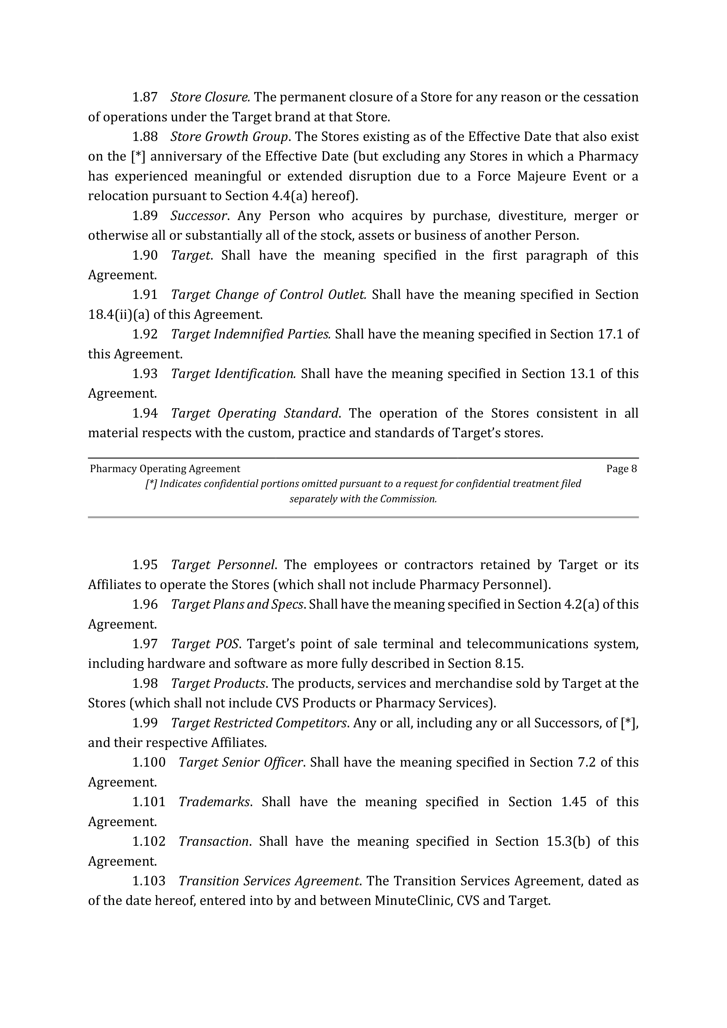 TARGET CORPORATION PHARMACY OPERATING AGREEMENT — page 8