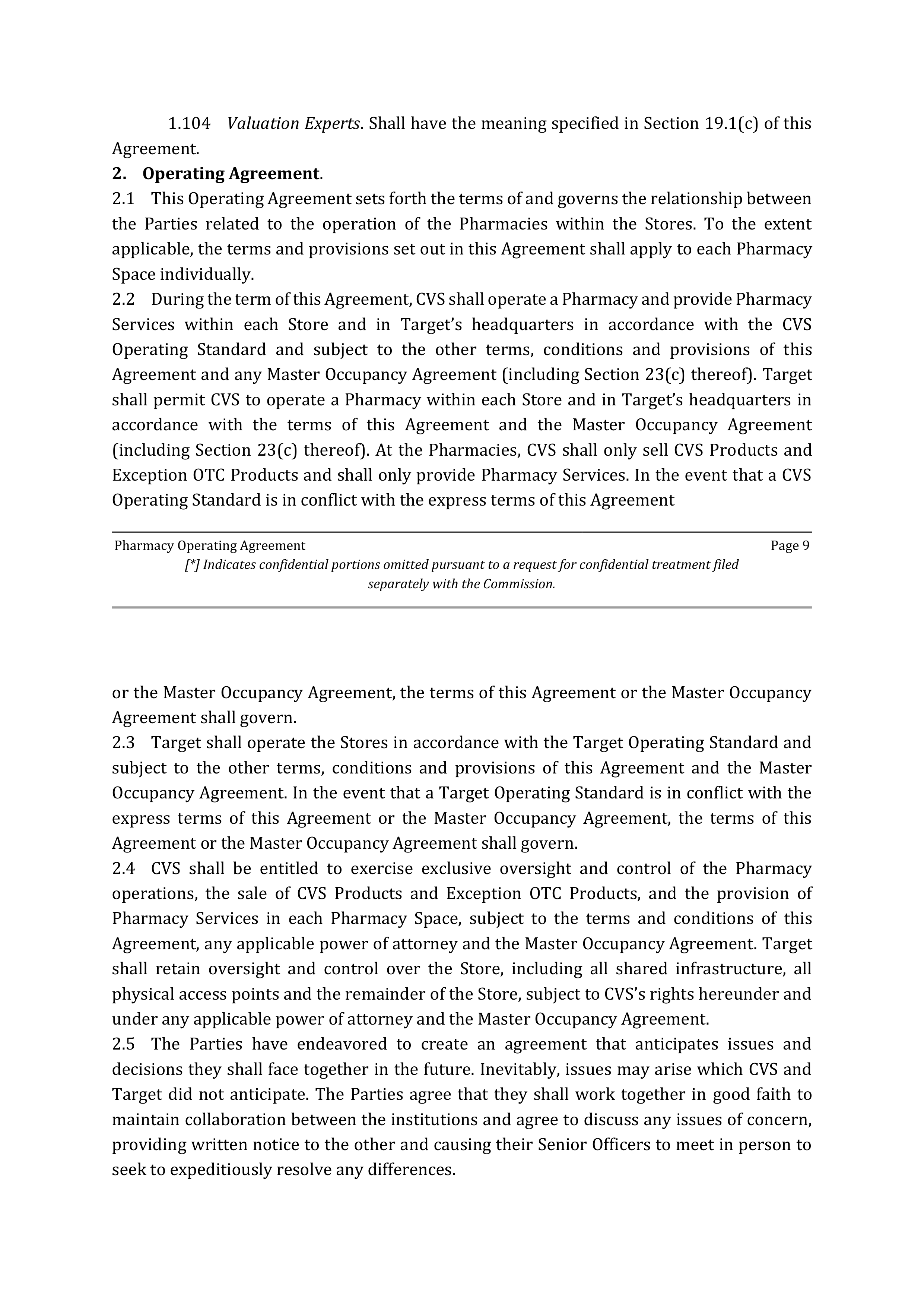 TARGET CORPORATION PHARMACY OPERATING AGREEMENT — page 9