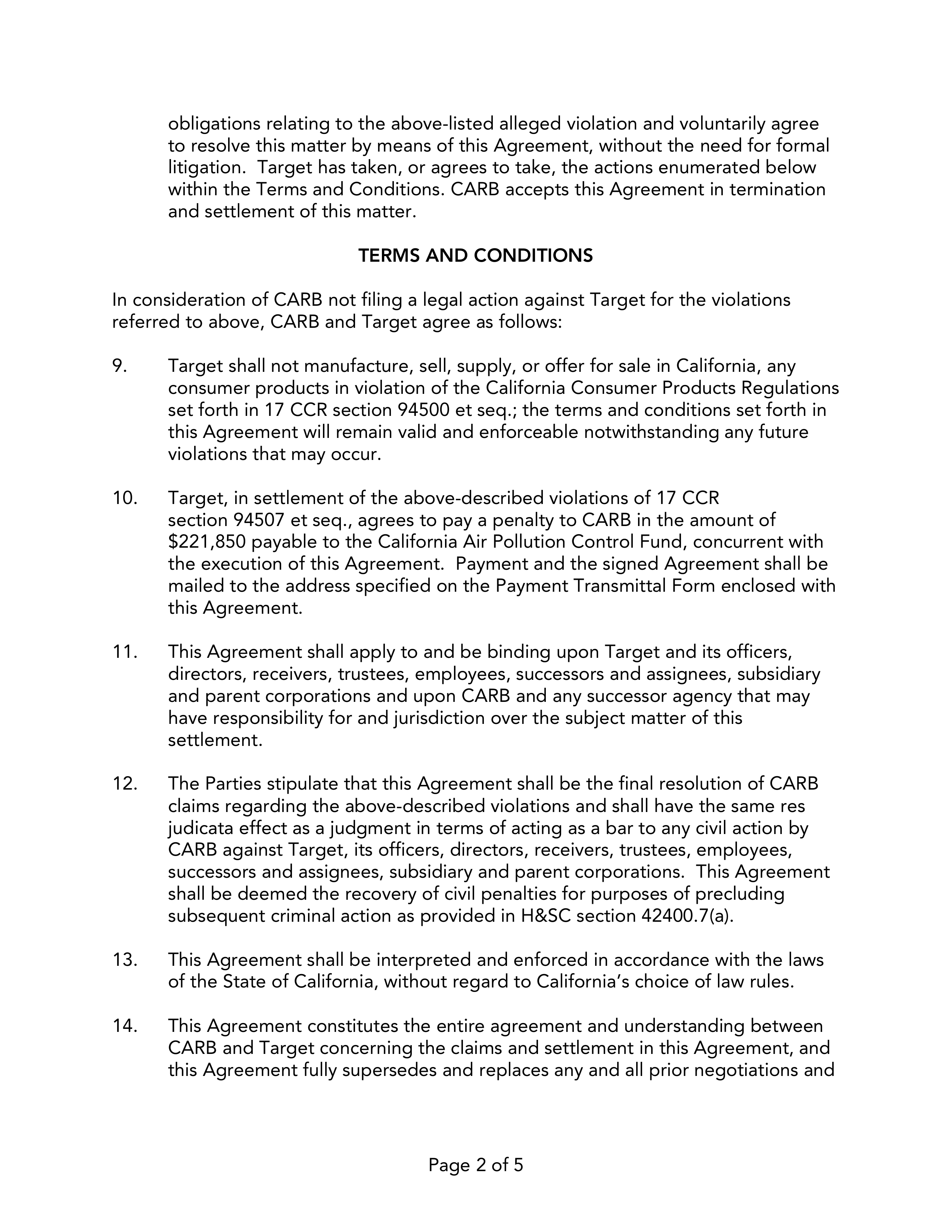 TARGET CORPORATION SETTLEMENT AGREEMENT — page 2