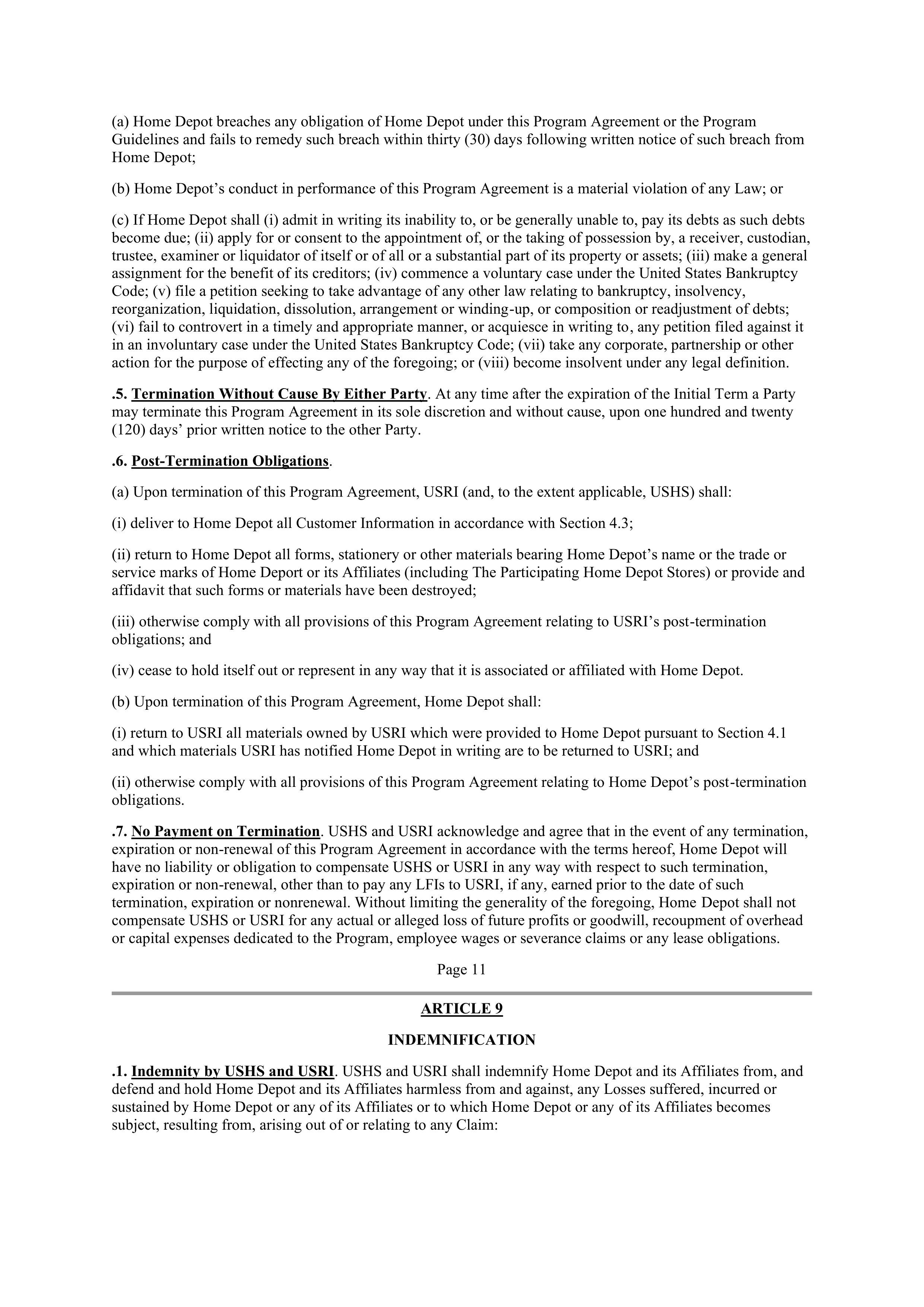 THE HOME DEPOT PROGRAM AGREEMENT — page 10