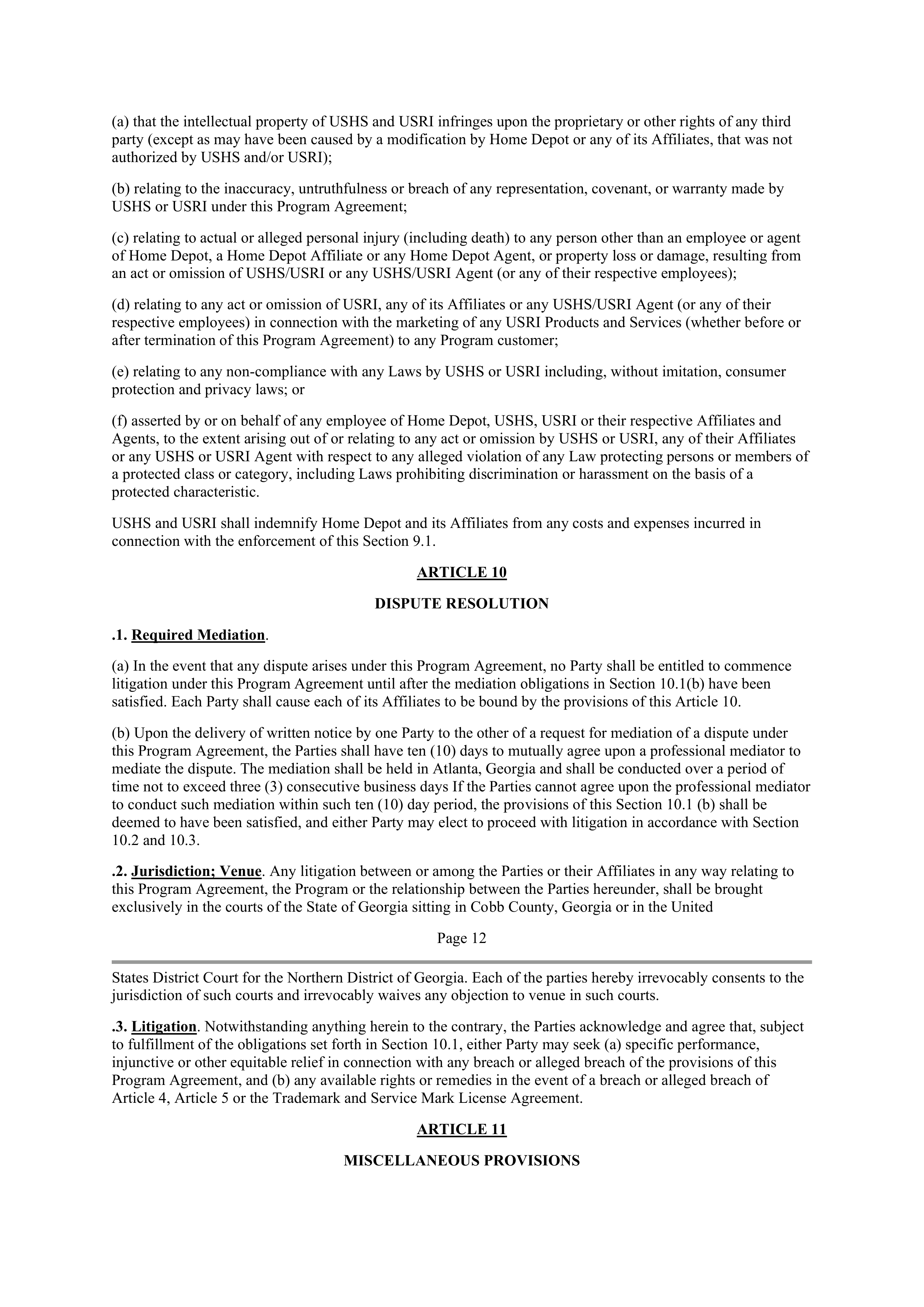 THE HOME DEPOT PROGRAM AGREEMENT — page 11