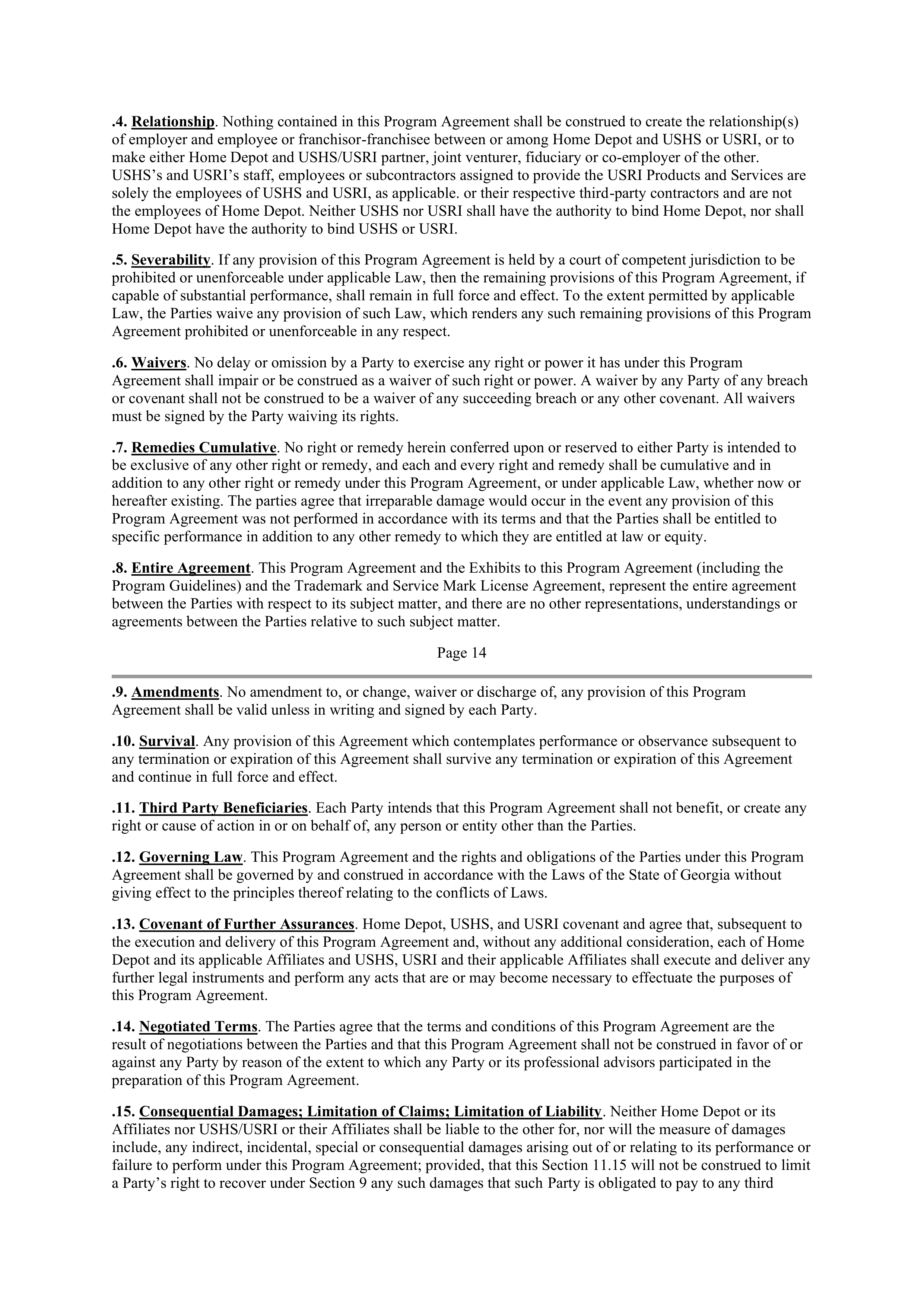 THE HOME DEPOT PROGRAM AGREEMENT — page 13