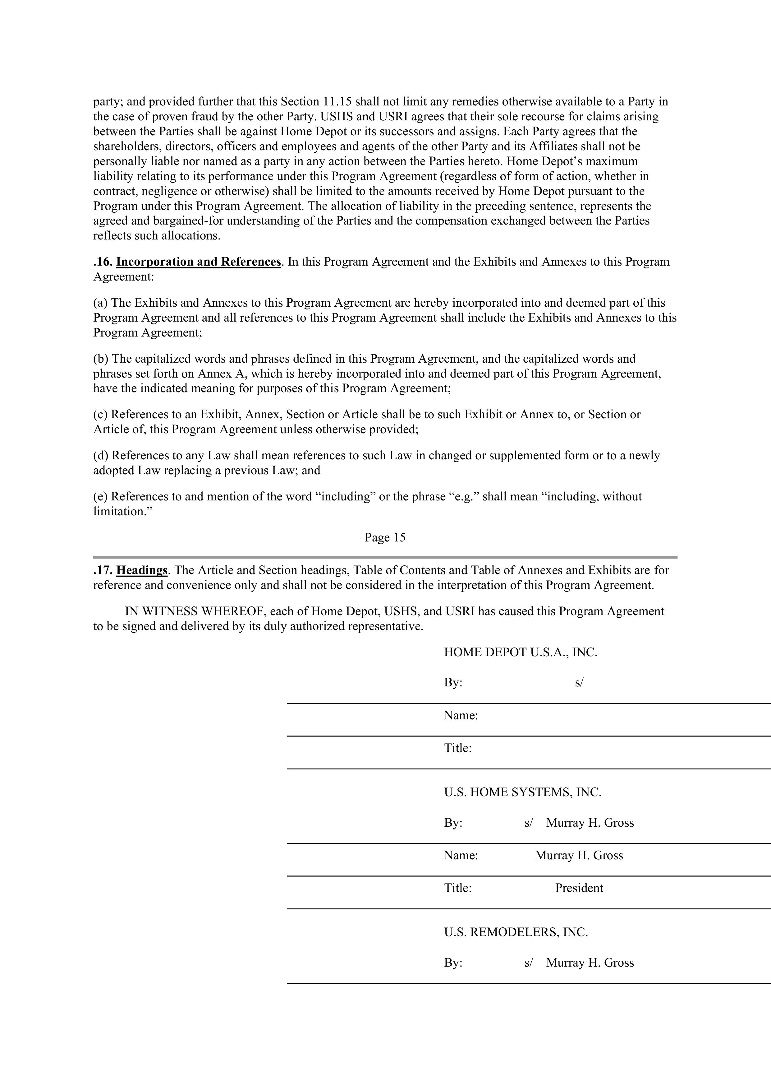 THE HOME DEPOT PROGRAM AGREEMENT — page 14