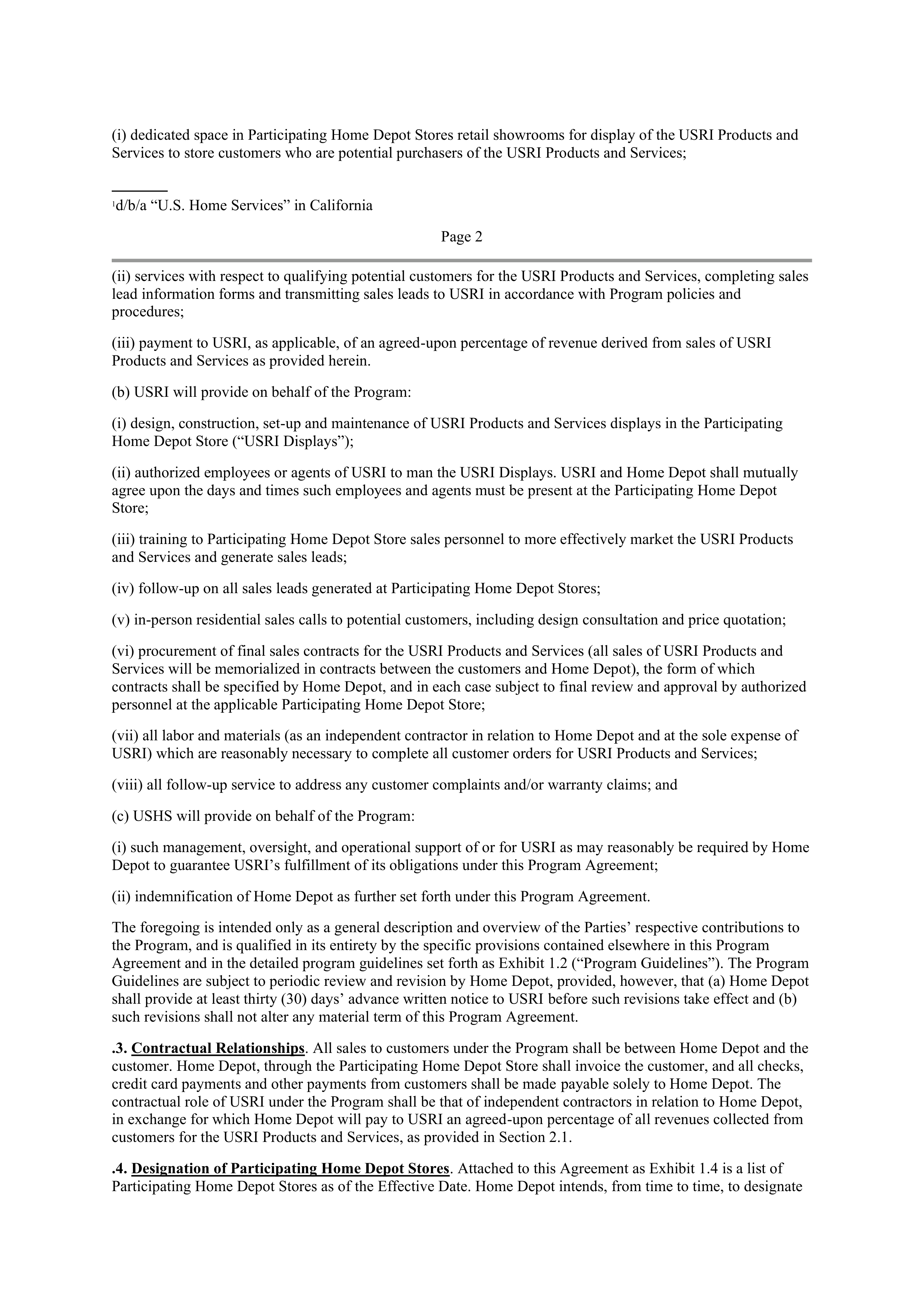 THE HOME DEPOT PROGRAM AGREEMENT — page 2