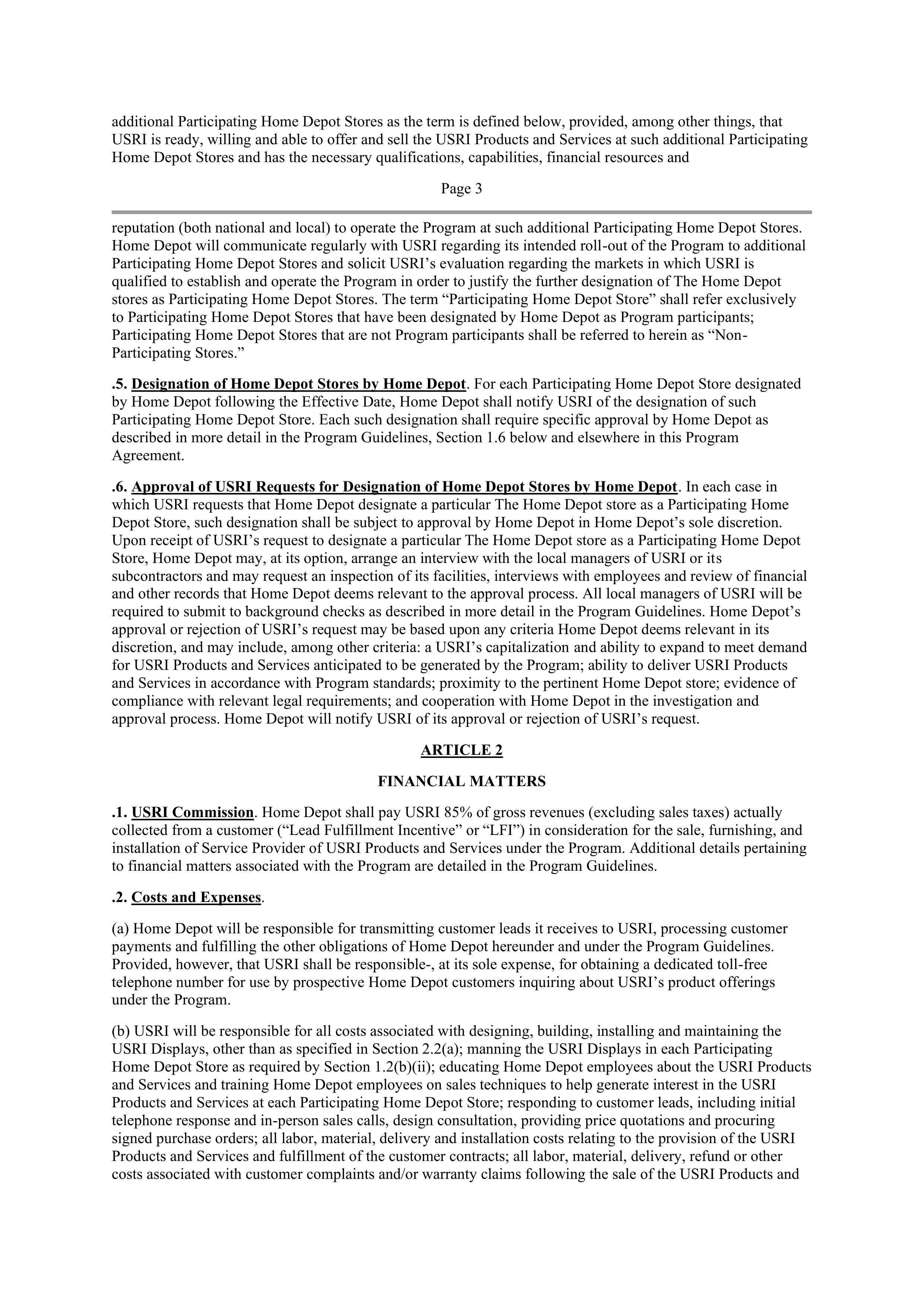 THE HOME DEPOT PROGRAM AGREEMENT — page 3