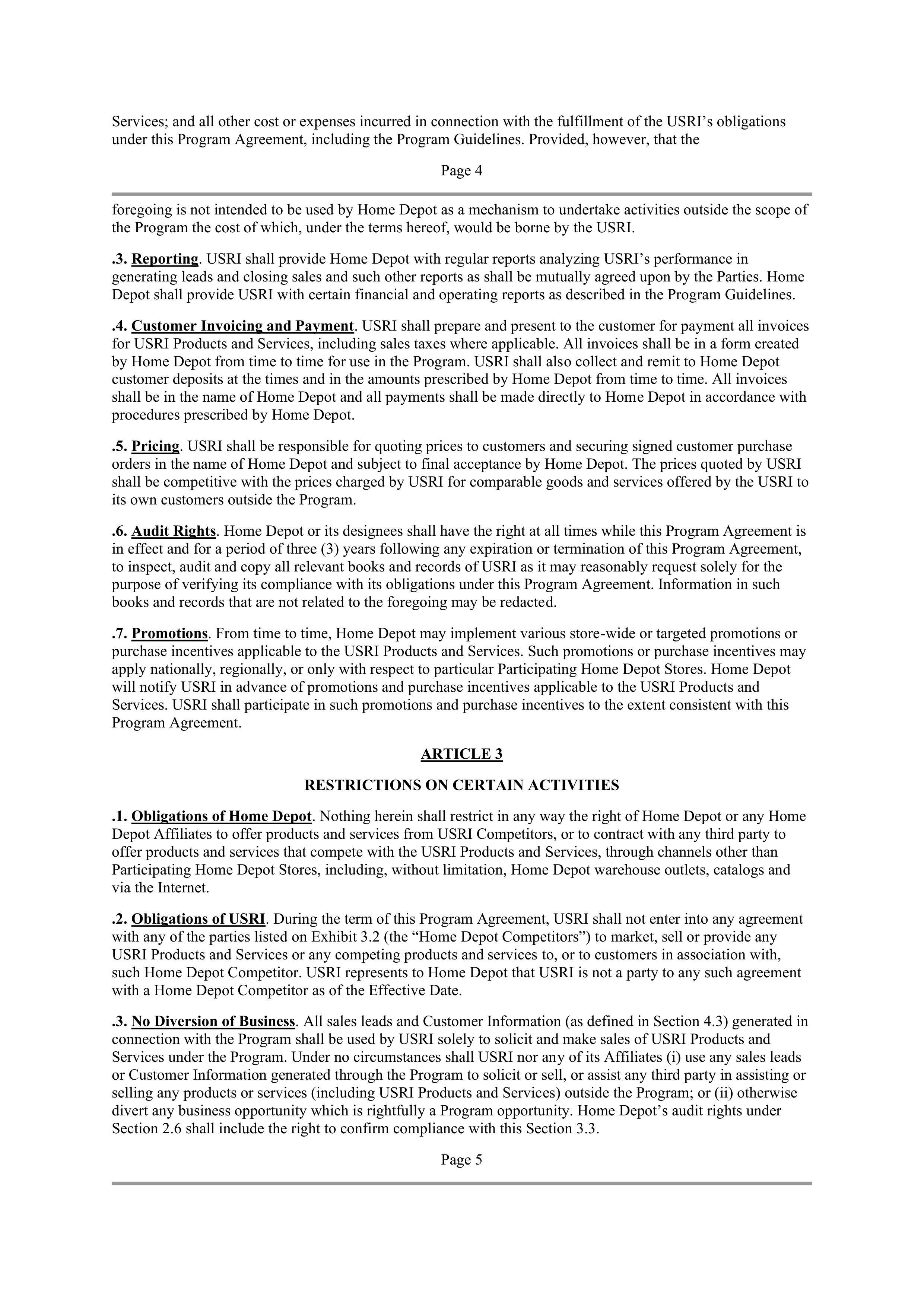 THE HOME DEPOT PROGRAM AGREEMENT — page 4