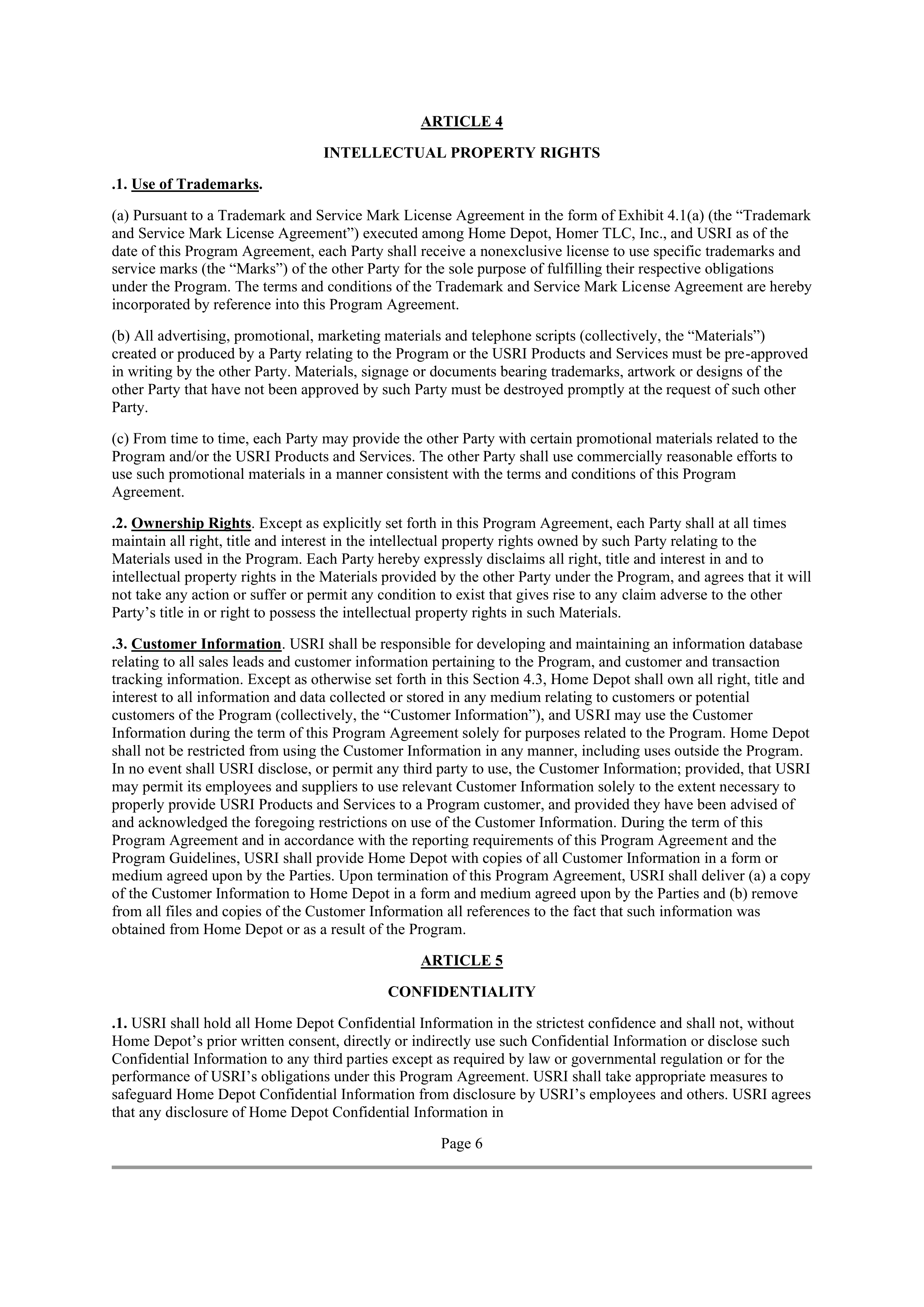 THE HOME DEPOT PROGRAM AGREEMENT — page 5