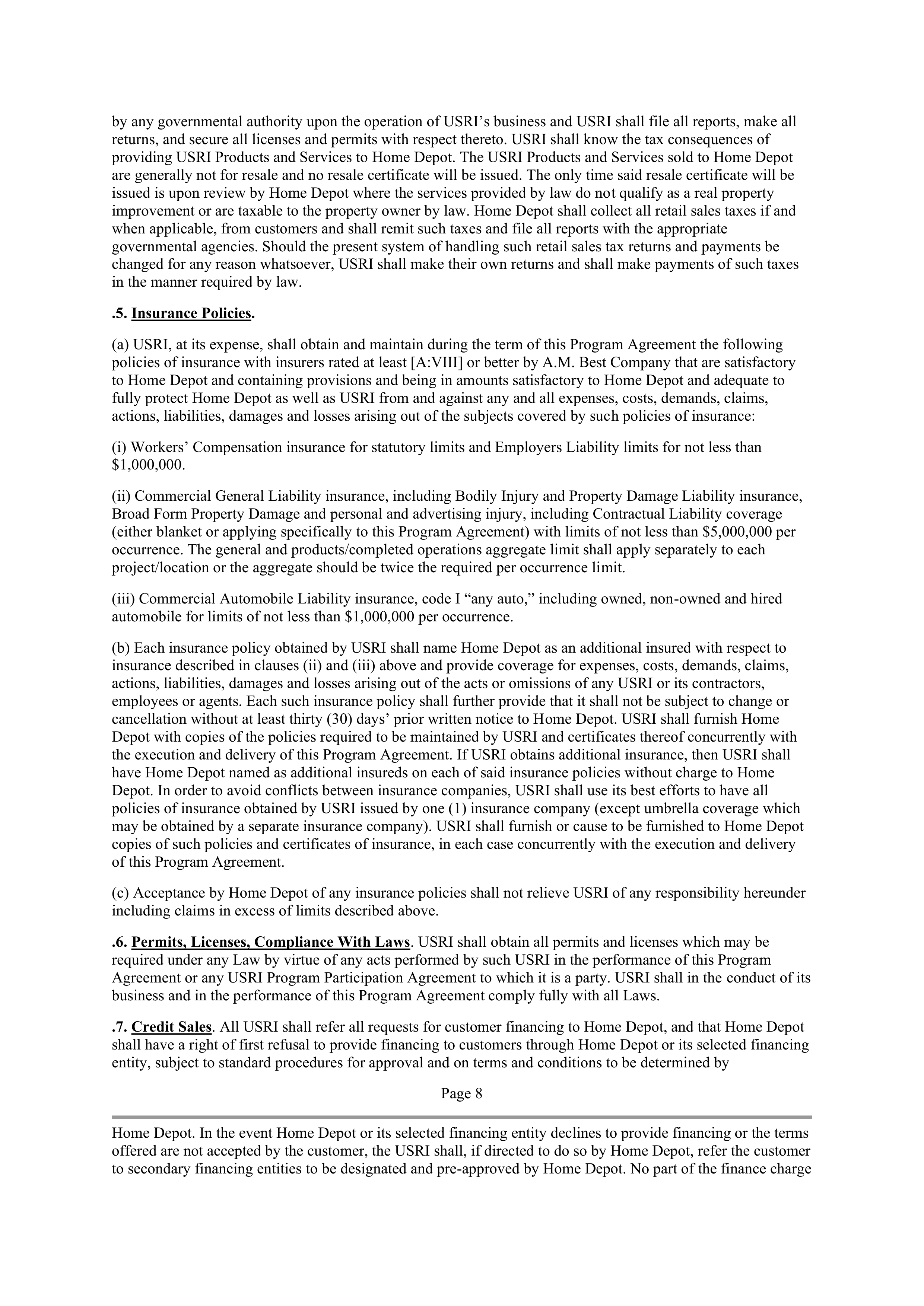 THE HOME DEPOT PROGRAM AGREEMENT — page 7