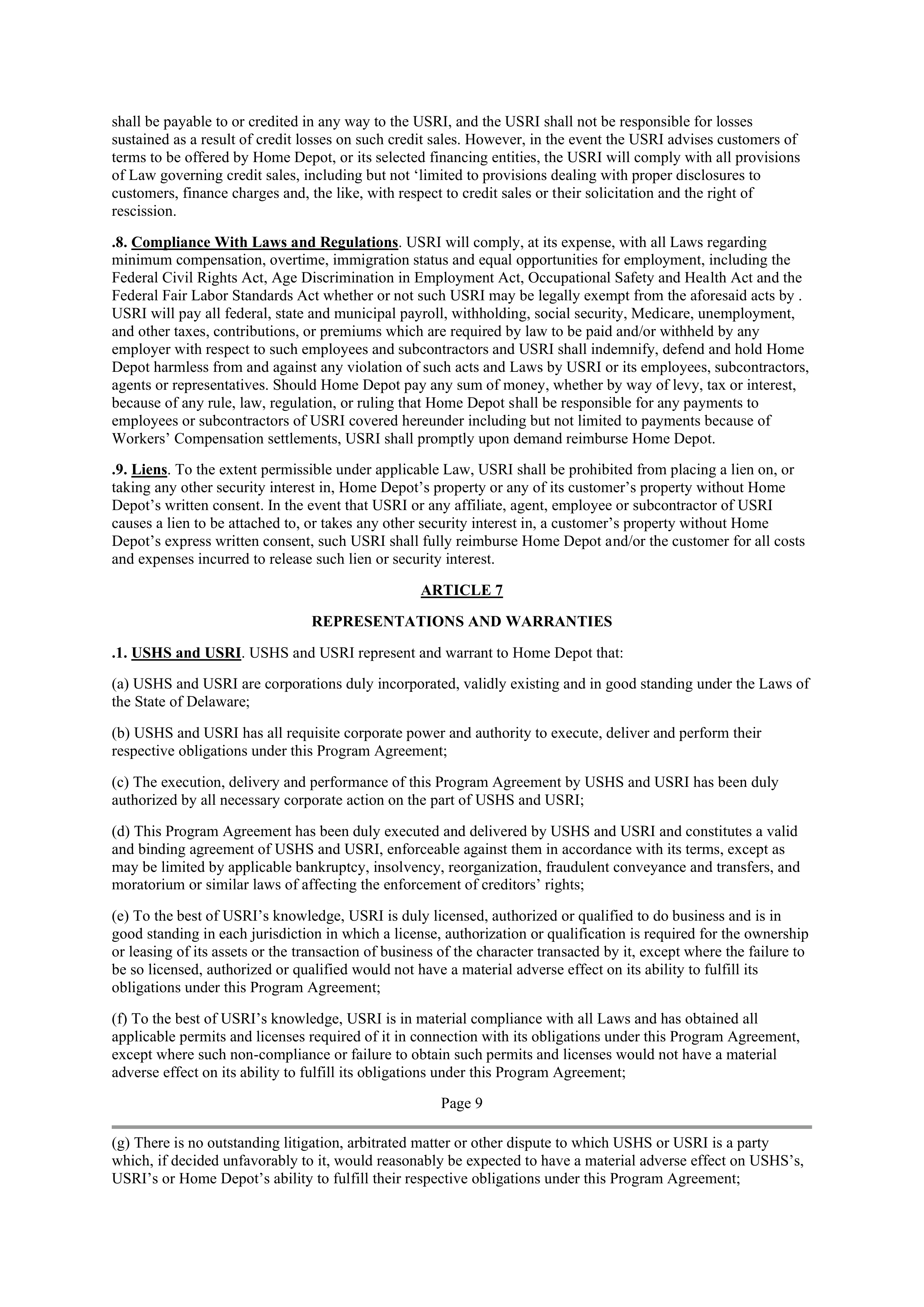 THE HOME DEPOT PROGRAM AGREEMENT — page 8