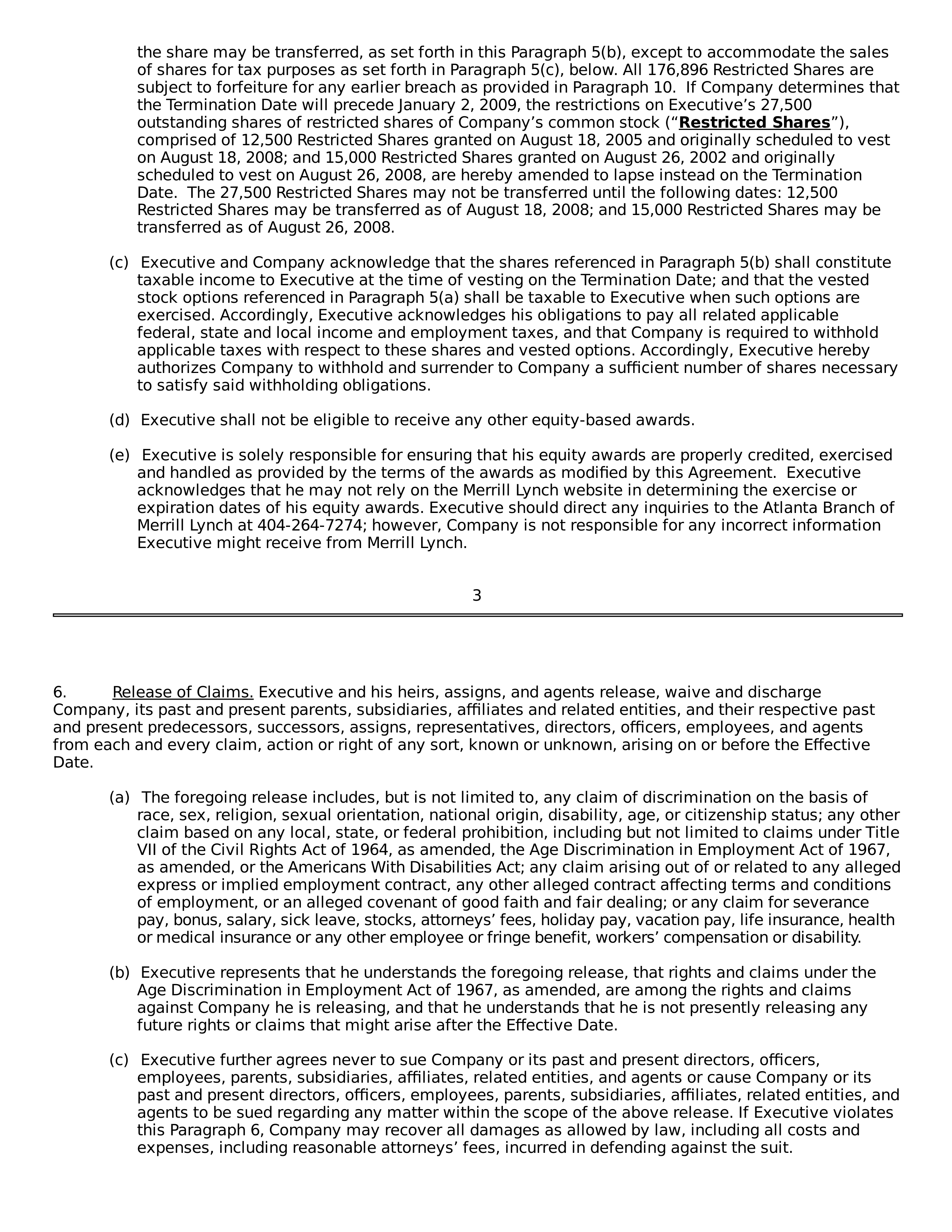 THE HOME DEPOT SEPARATION AGREEMENT — page 3