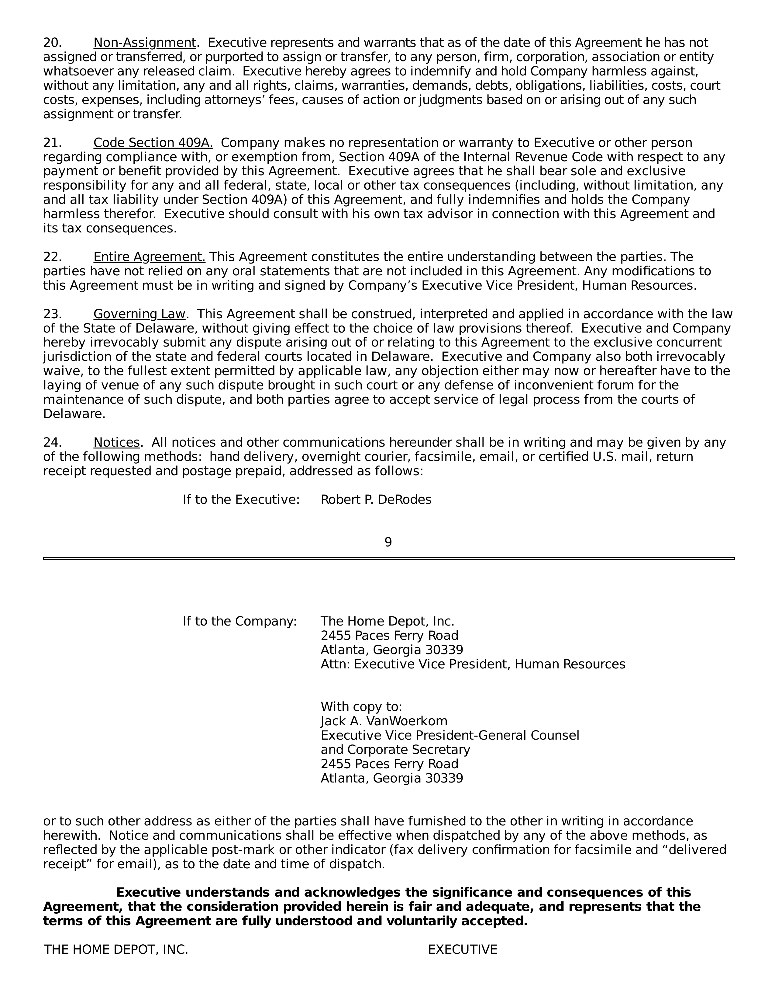 THE HOME DEPOT SEPARATION AGREEMENT — page 8