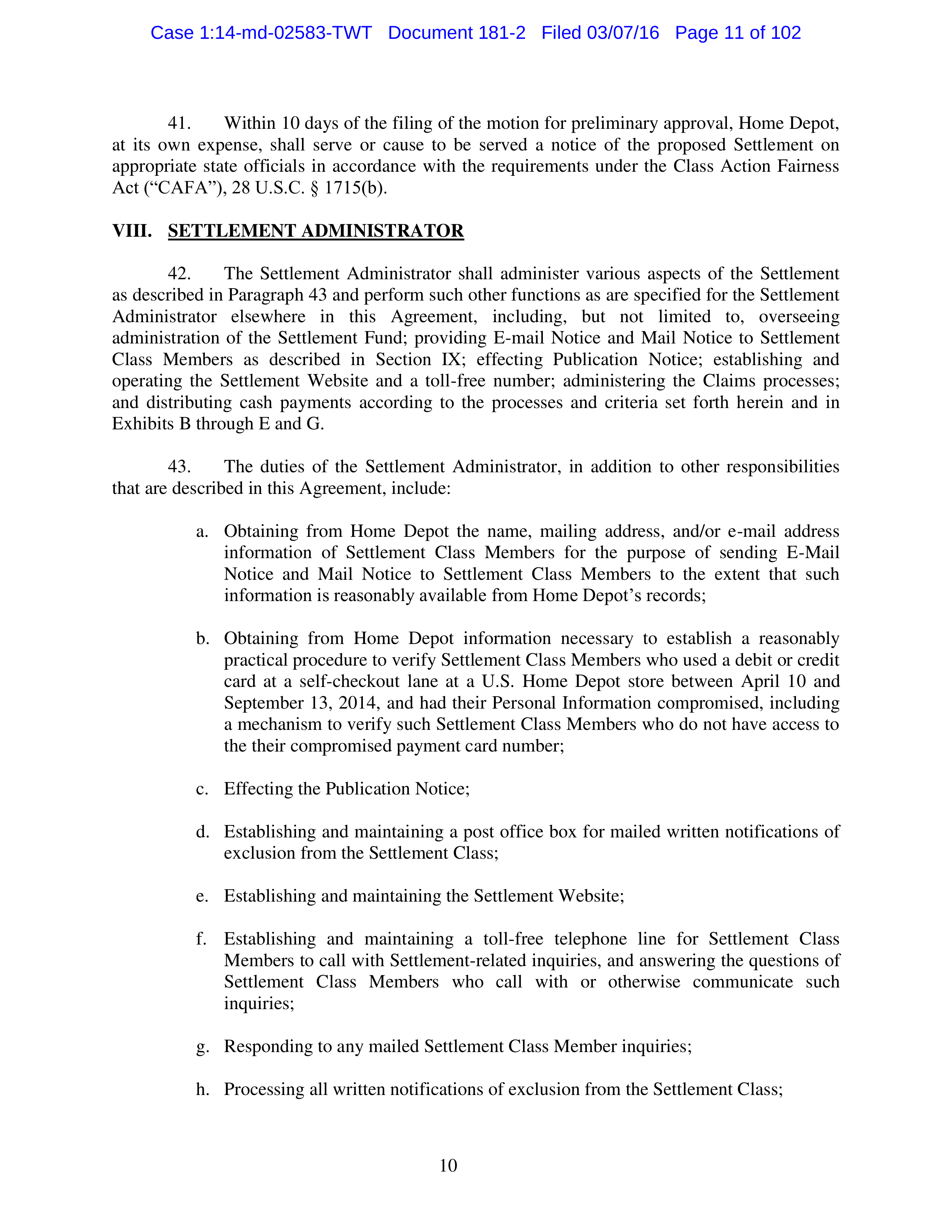 THE HOME DEPOT SETTLEMENT AGREEMENT — page 10