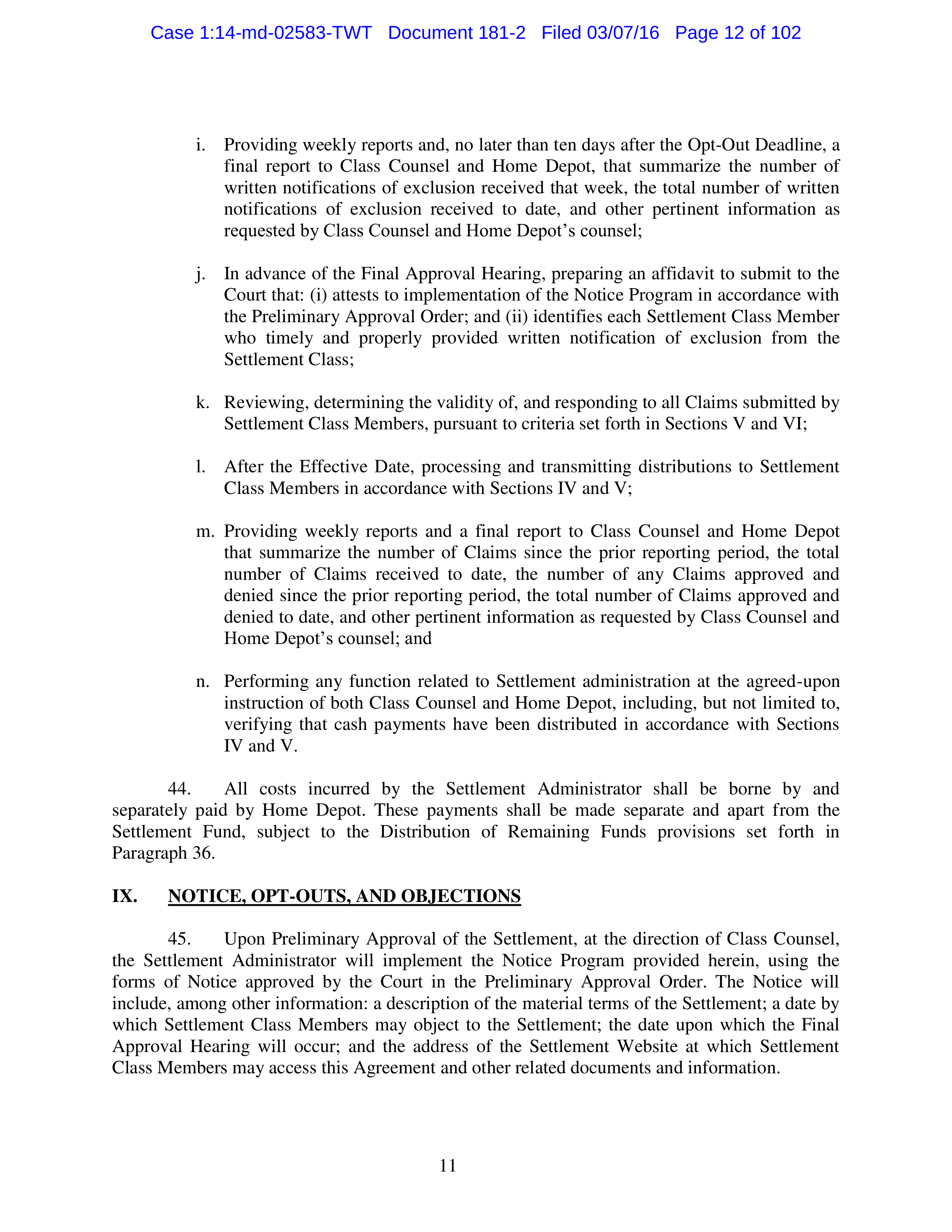 THE HOME DEPOT SETTLEMENT AGREEMENT — page 11