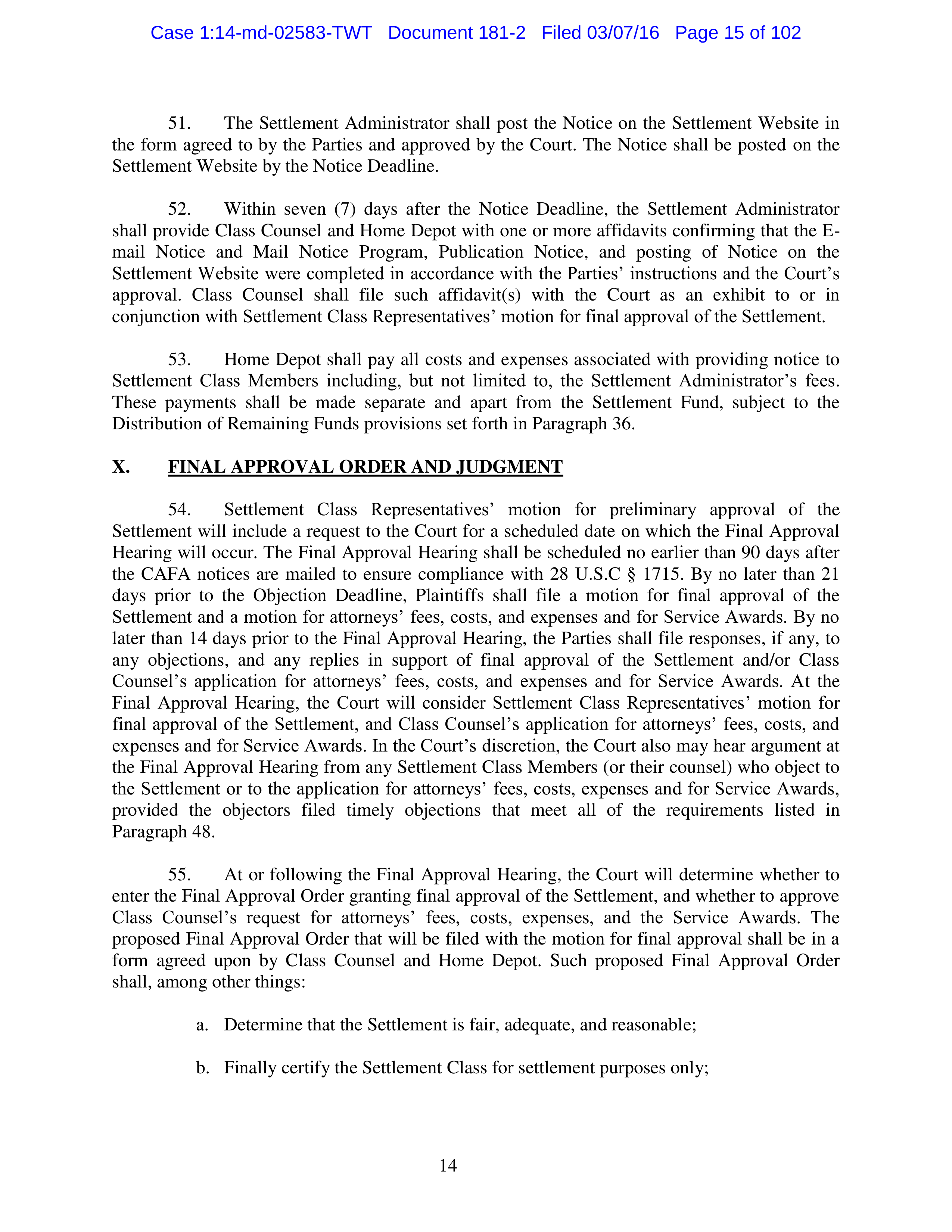THE HOME DEPOT SETTLEMENT AGREEMENT — page 14